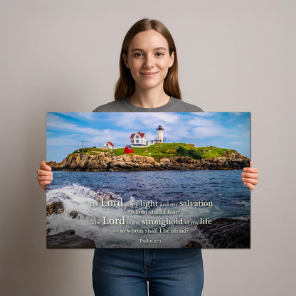 Lighthouse Wall Art – Cape Neddick Maine Lighthouse Print With Psalm 27 Scripture