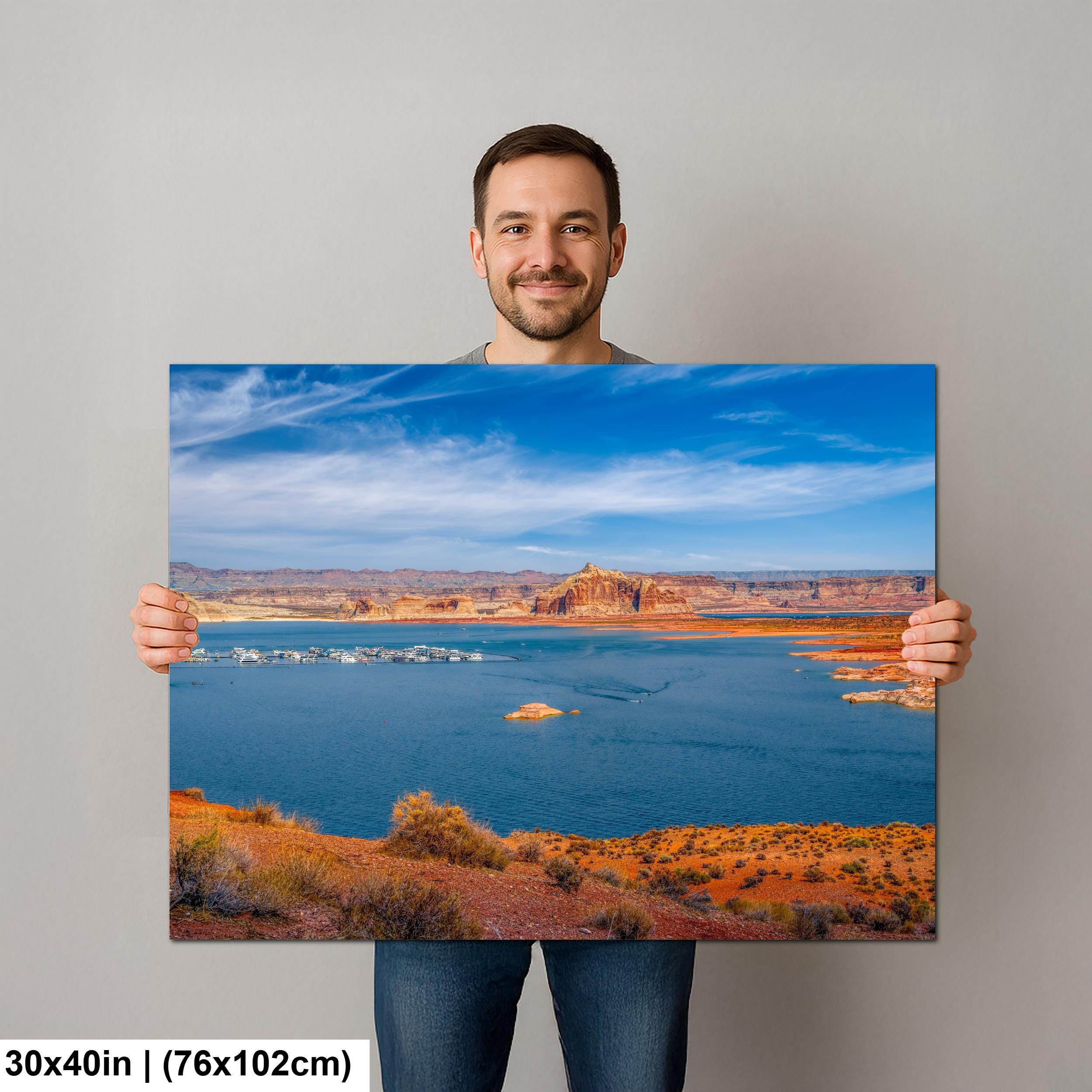 Lake Powell Marina Red Rock Cliffs Page Arizona Photography Print, Southwest Lake Wall Art