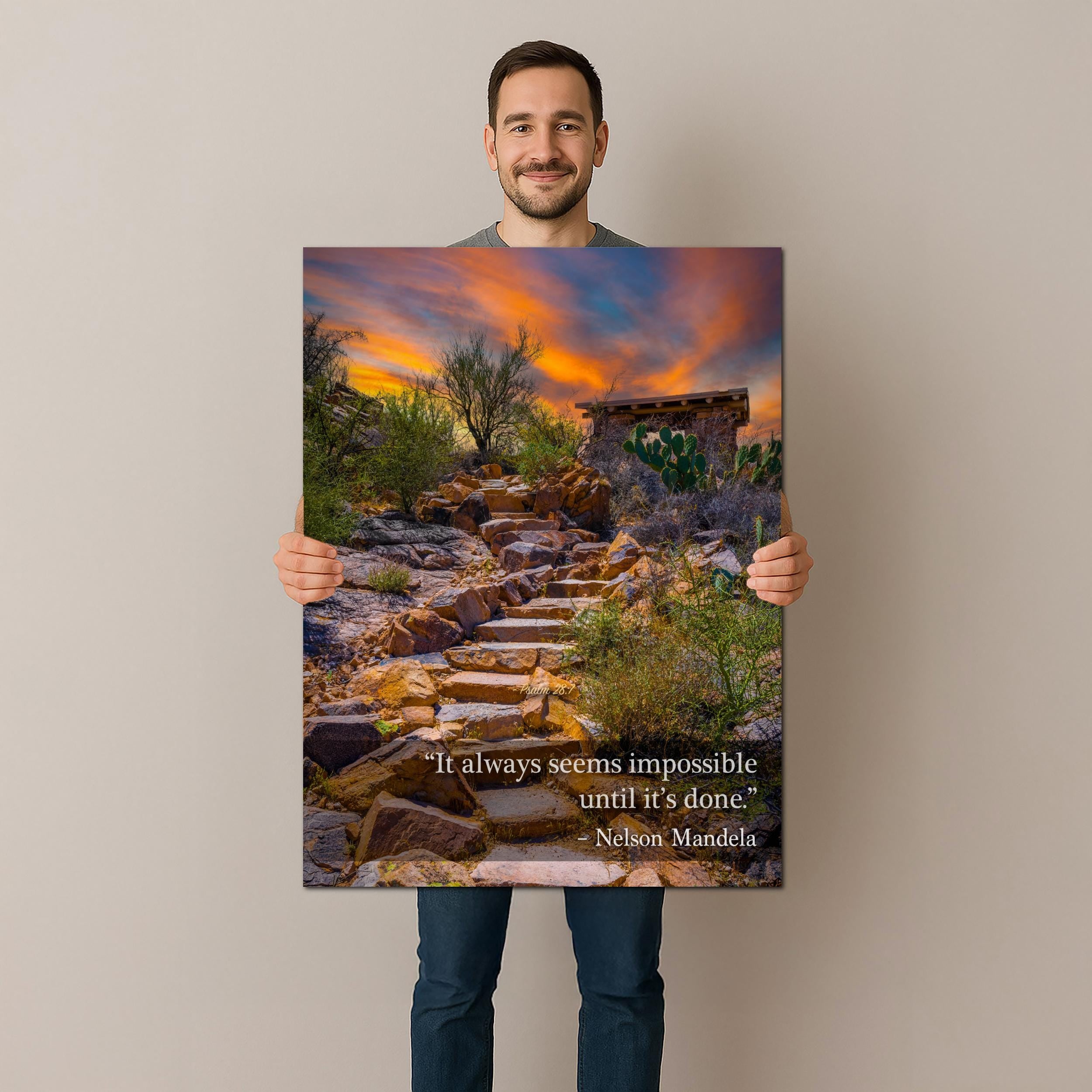 Motivational Wall Art – Nelson Mandela Quote Desert Landscape Print | Stone Steps Canvas Decor