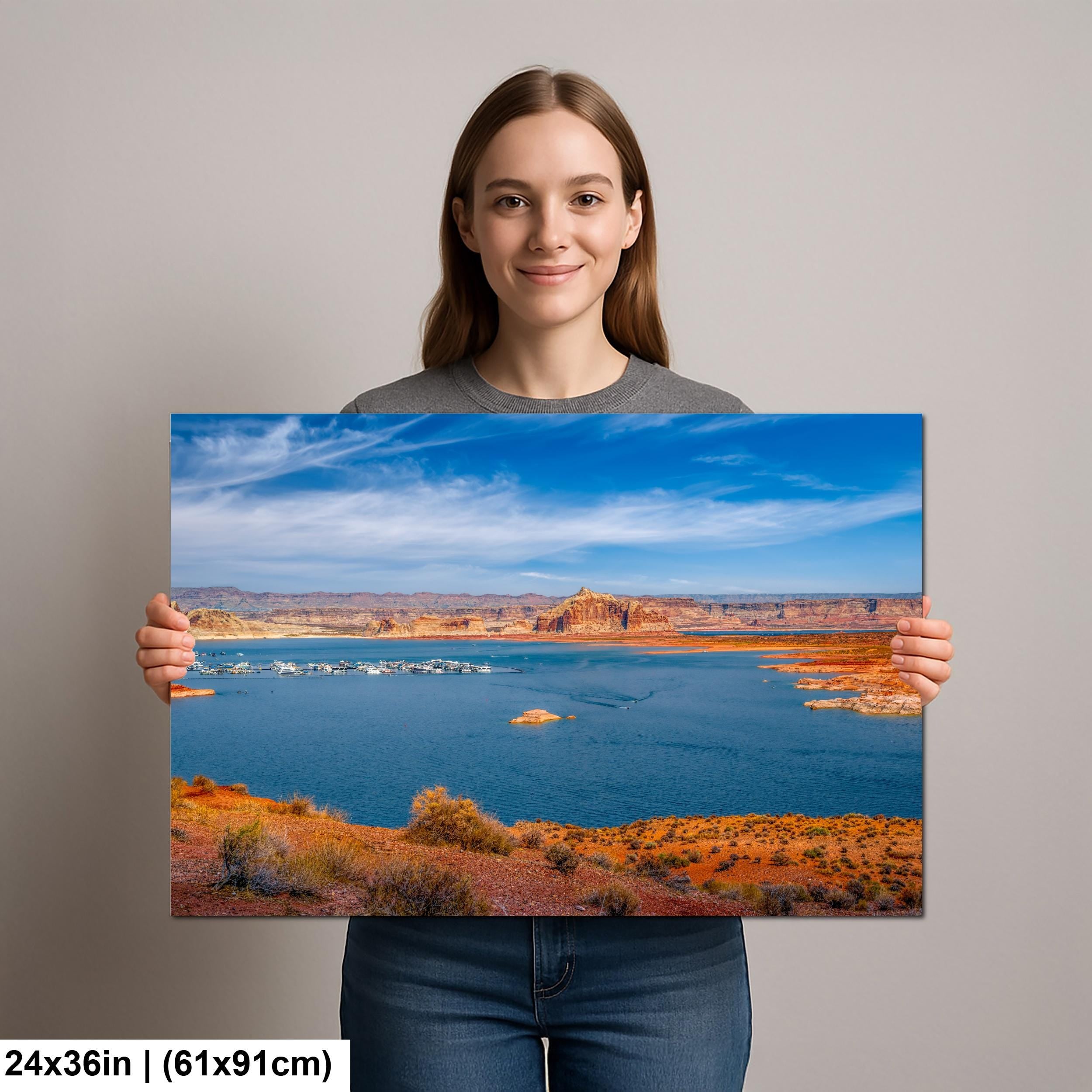 Lake Powell Marina Red Rock Cliffs Page Arizona Photography Print, Southwest Lake Wall Art