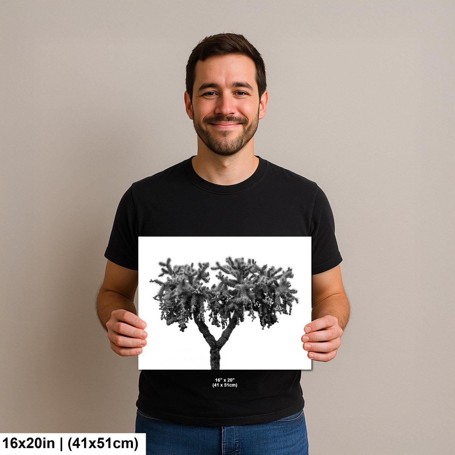 Black and White Cholla Cactus Print: Desert Minimalist Wall Decor