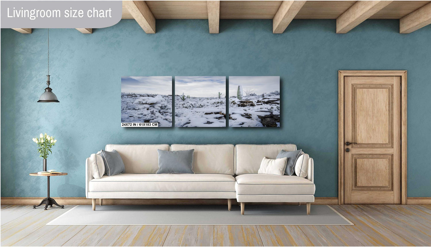 Saguaro Cactus Wall Art – Snowy Desert Photography | Winter Cactus Print Decor