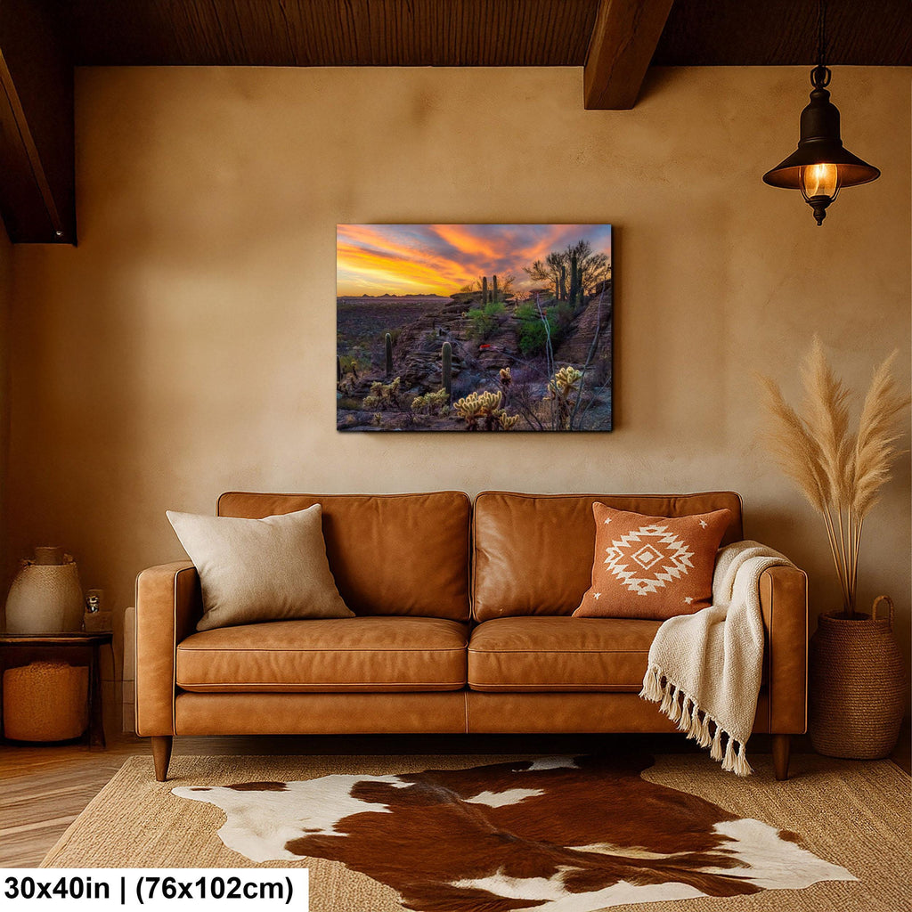 Sonoran Desert Sunset Overlook with Saguaros and Cholla Tucson Arizona Photography Print