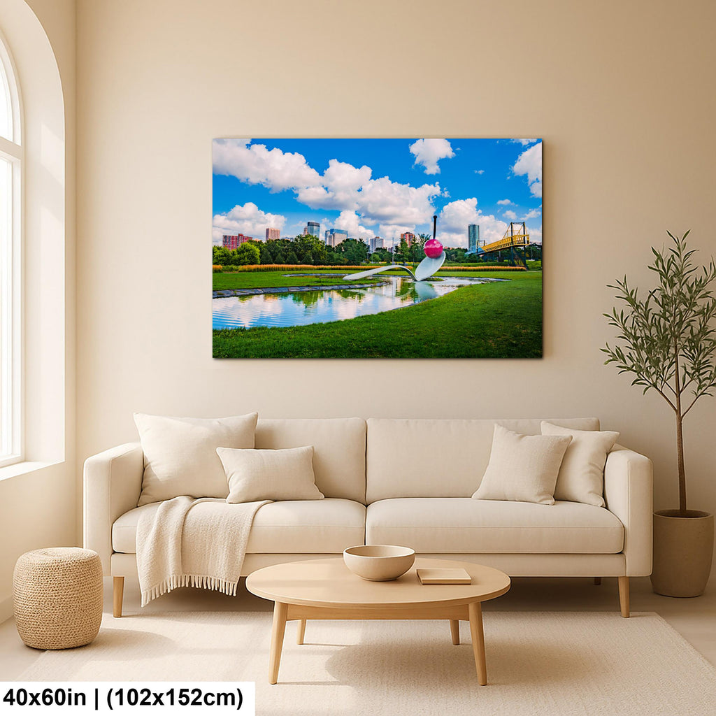 Spoonbridge and Cherry Sculpture Minneapolis Skyline Photography Print, Minnesota Walker Art Center, Modern Art Wall Decor