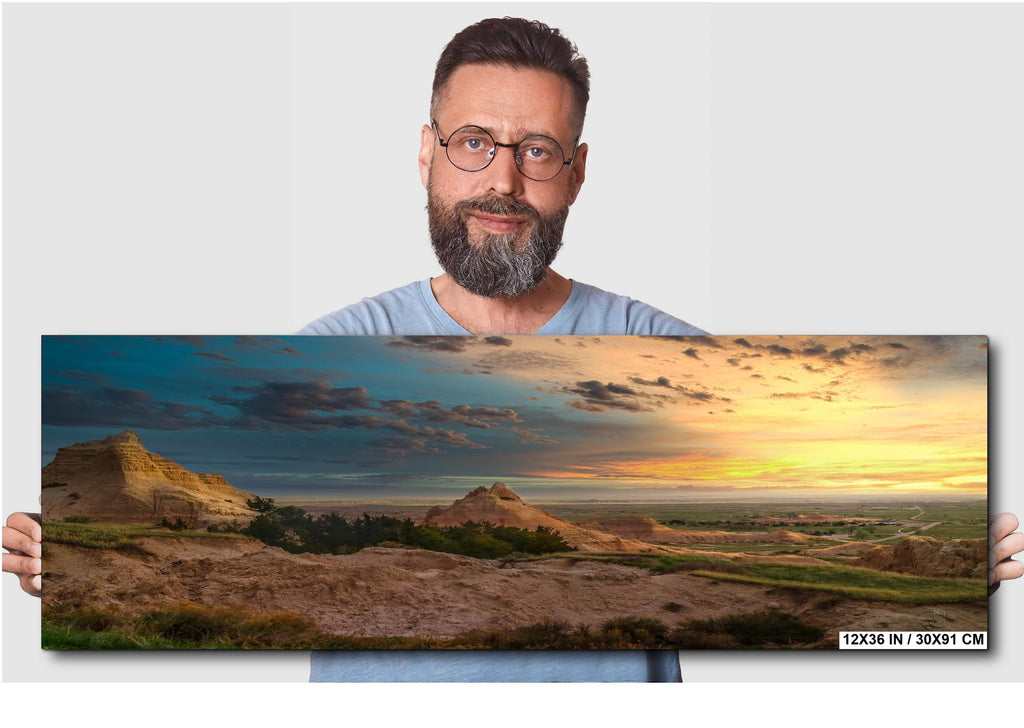 Badlands National Park Sunset Over Pinnacles Prairie Rugged Terrain South Dakota Wall Art