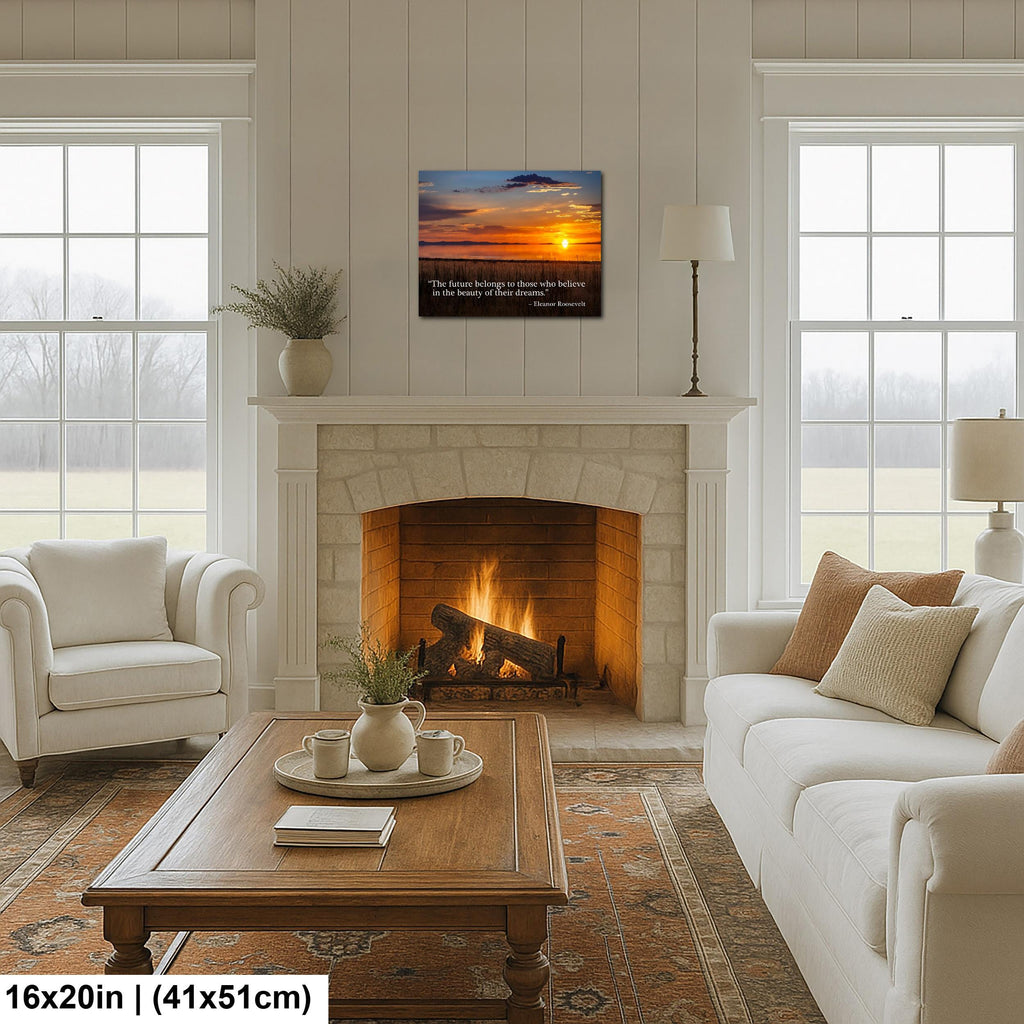 Sunset Lake Landscape Print with Eleanor Roosevelt Quote Wall Art