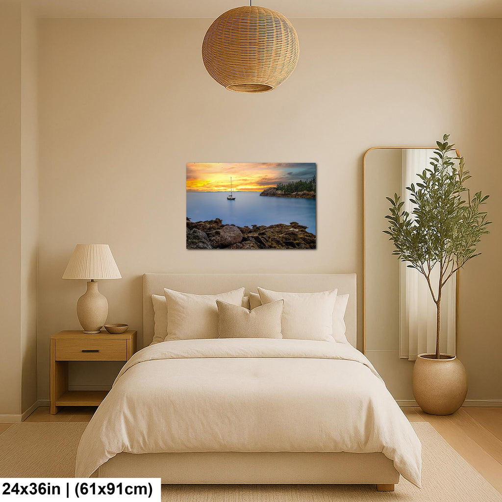 Peaceful Mooring: Sailboat Coastal Maine Harbor Sunset Photography Wall Art