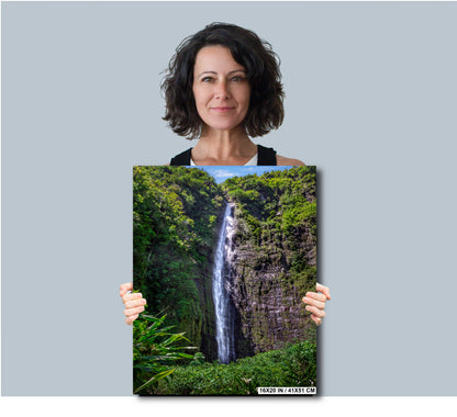 Eternal Rush: Waimoku Falls Wall Art Waterfall in Hawaii Canvas Metal Print Nature Photography