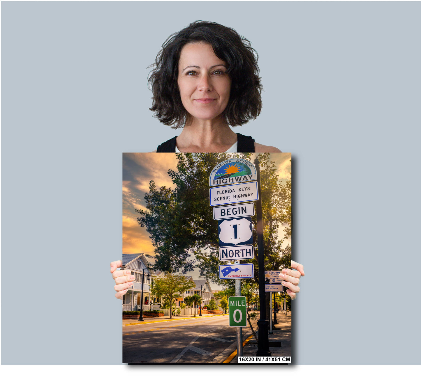 Key West Highway 1 Sign: Florida Keys Scenic Highway Mile 0 Zero America's Byways Print Wall Art Photography Aluminum/Acrylic/Metal/Canvas