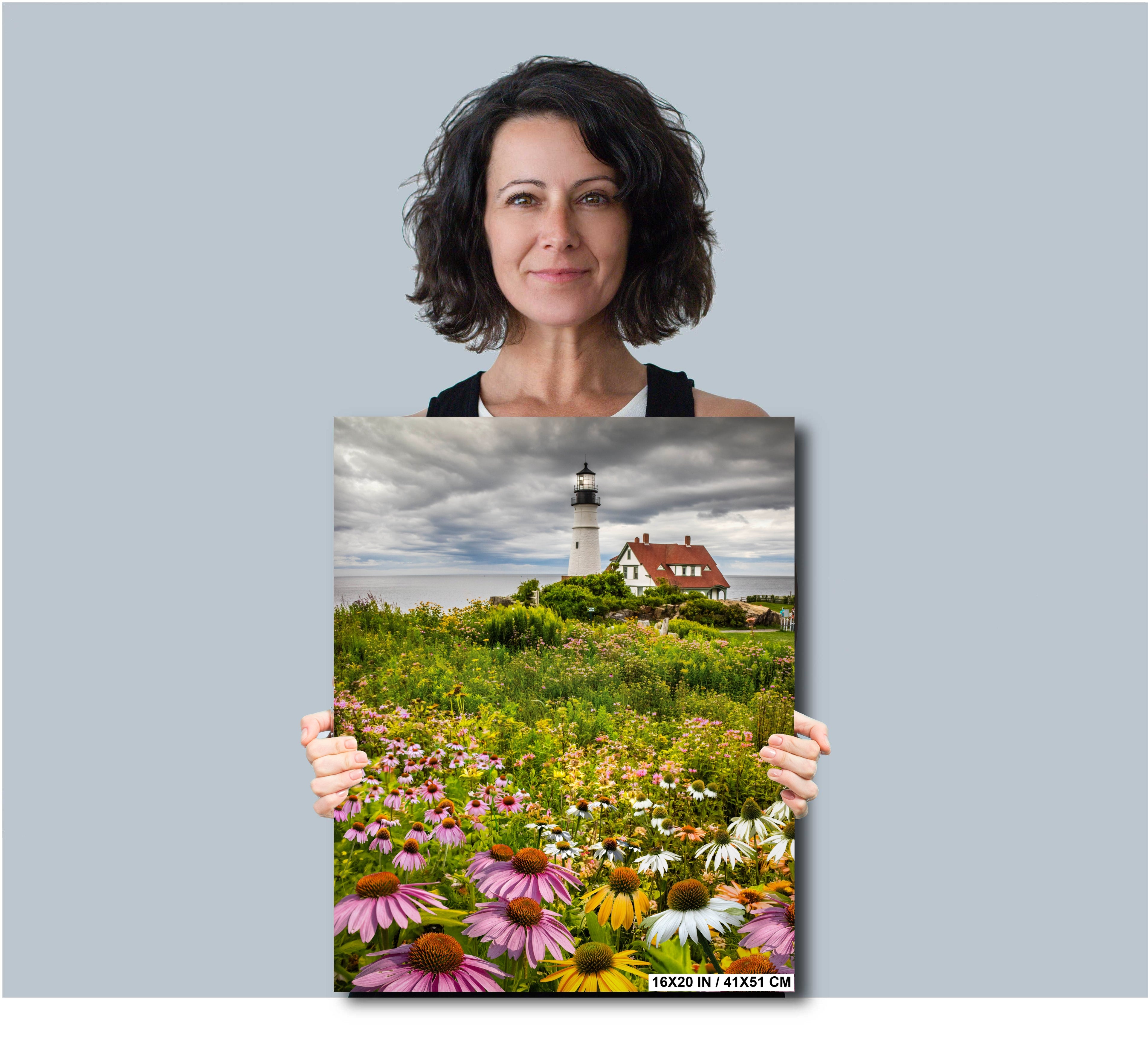 Portland Head Light Print: Maine Seascape Photography, Flower Garden Wall Art