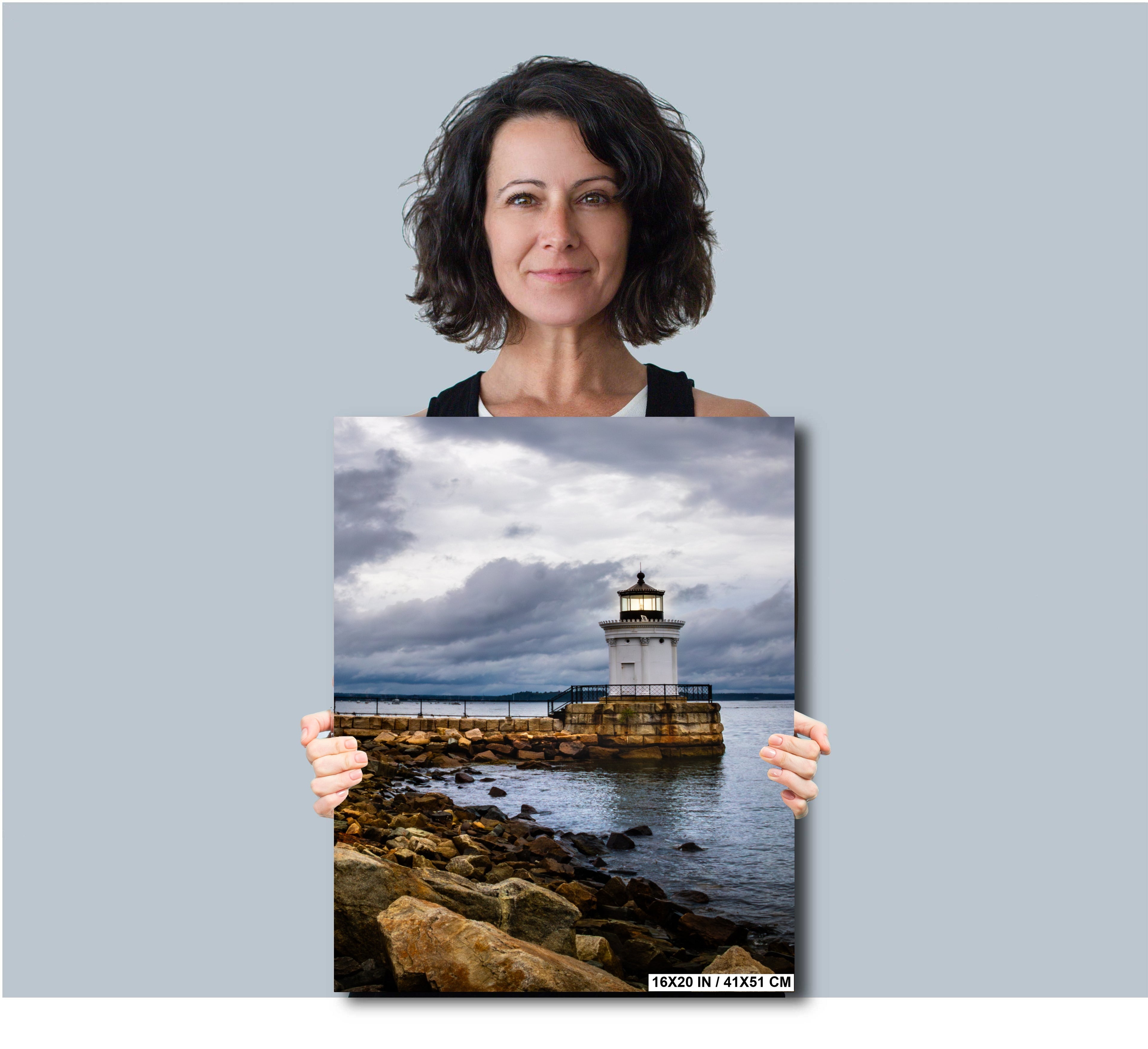 Bug Light Park, Portland Maine Lighthouse - Black and White Nautical Seascape Print