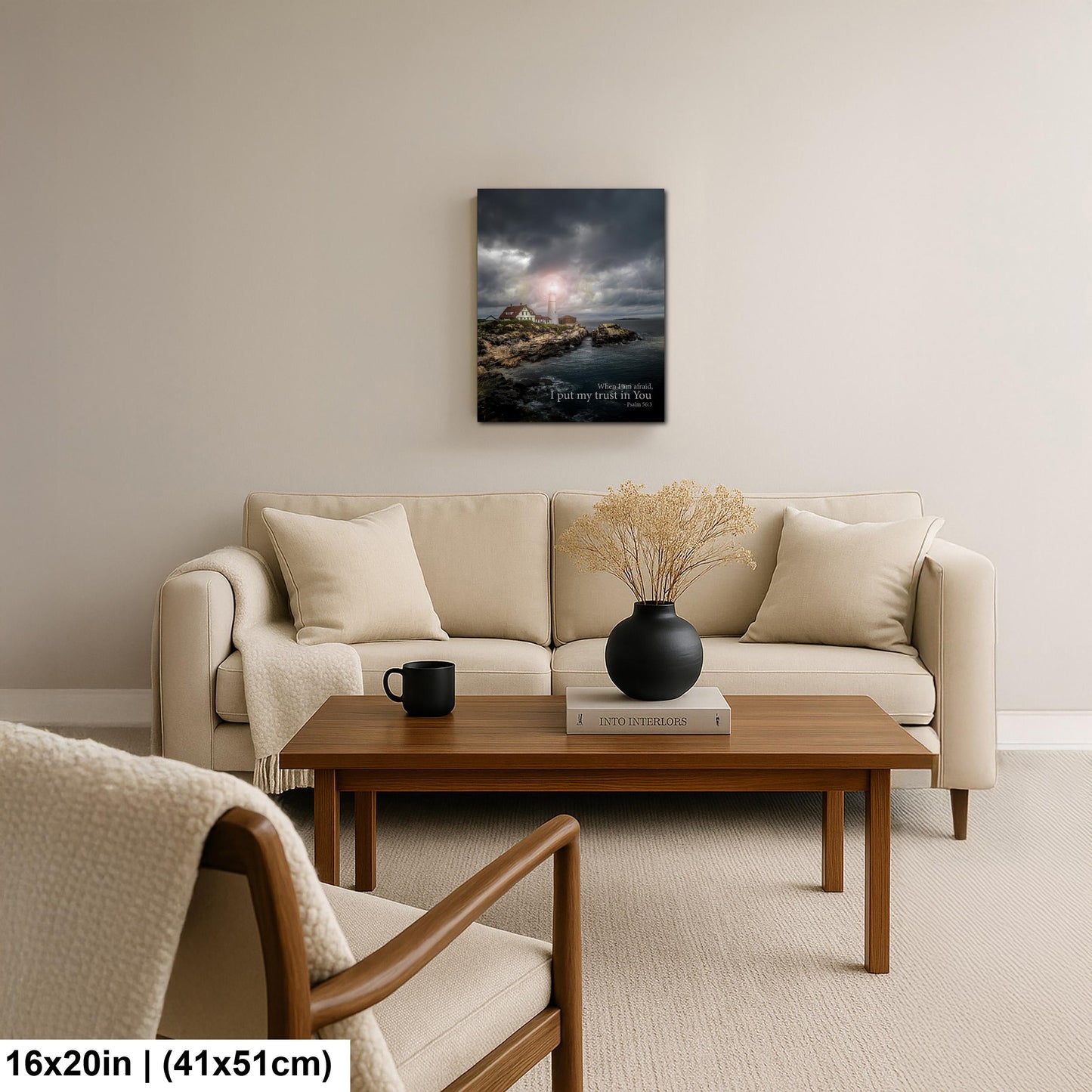 Psalm 56:3 Lighthouse Wall Art – Inspirational Coastal Print with Cape Elizabeth Lighthouse