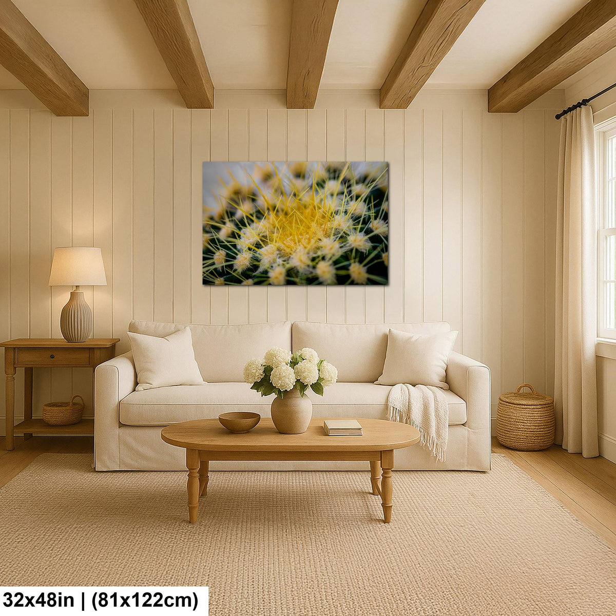 Golden Barrel Cactus: Yellow Spines Macro Botanical Photography Wall Art