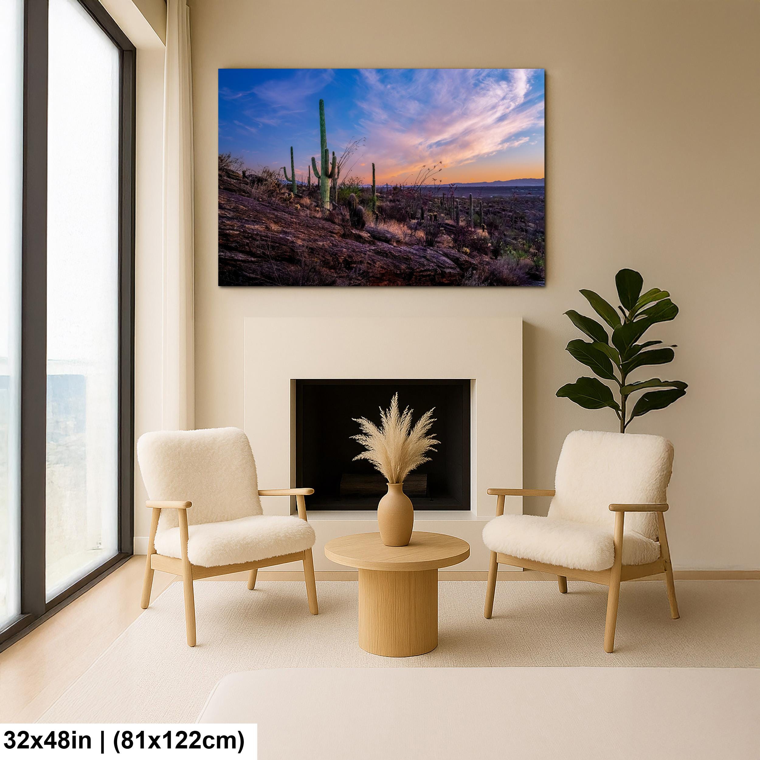 Rocky Sonoran Desert Hillside Sunset with Saguaros - Saguaro National Park East Tucson Photography Print