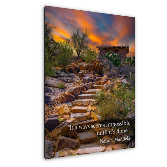 Motivational Wall Art – Nelson Mandela Quote Desert Landscape Print | Stone Steps Canvas Decor
