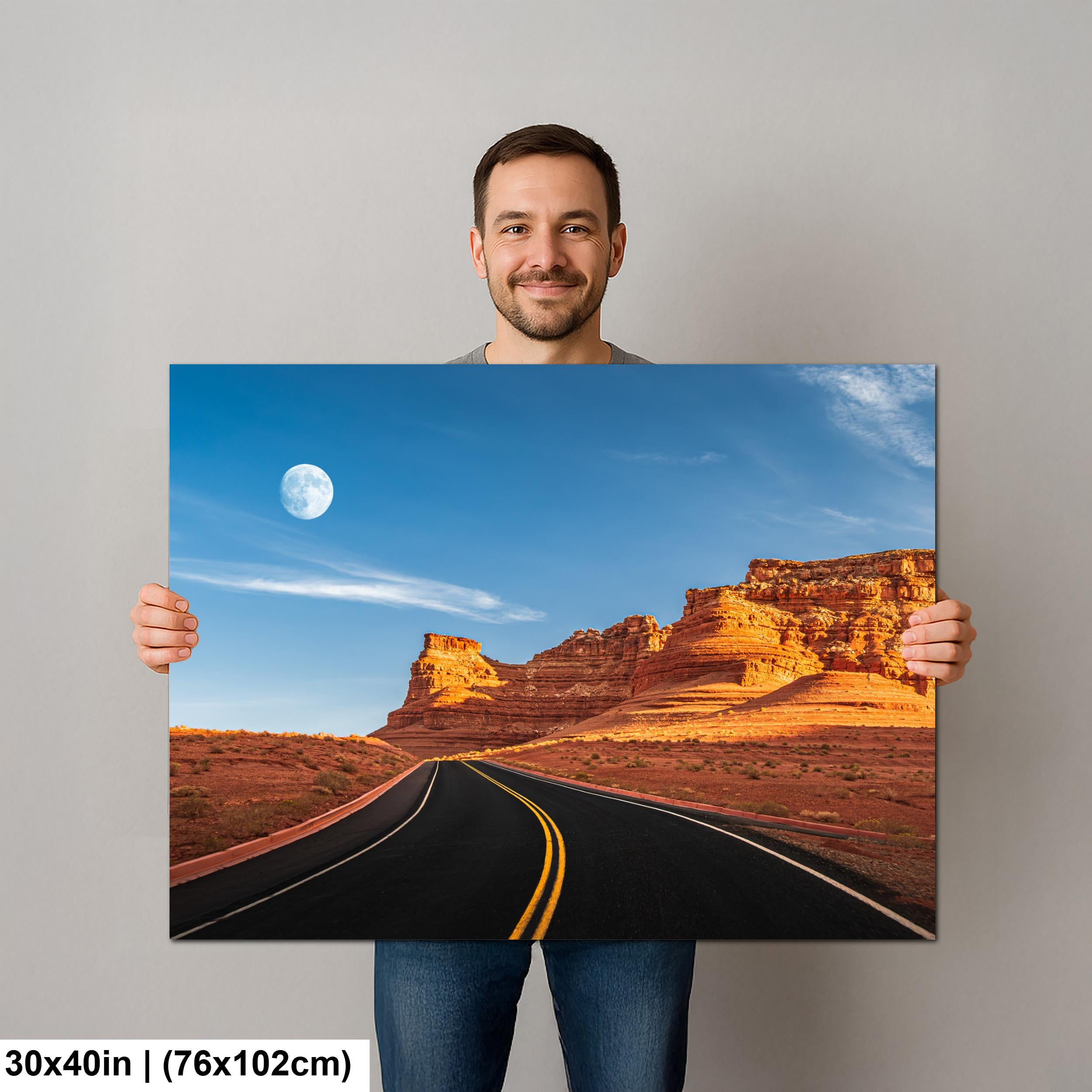Moonrise Over Red Cliffs Highway Page Arizona Photography Print, Desert Landscape Wall Art, Southwest Road Decor