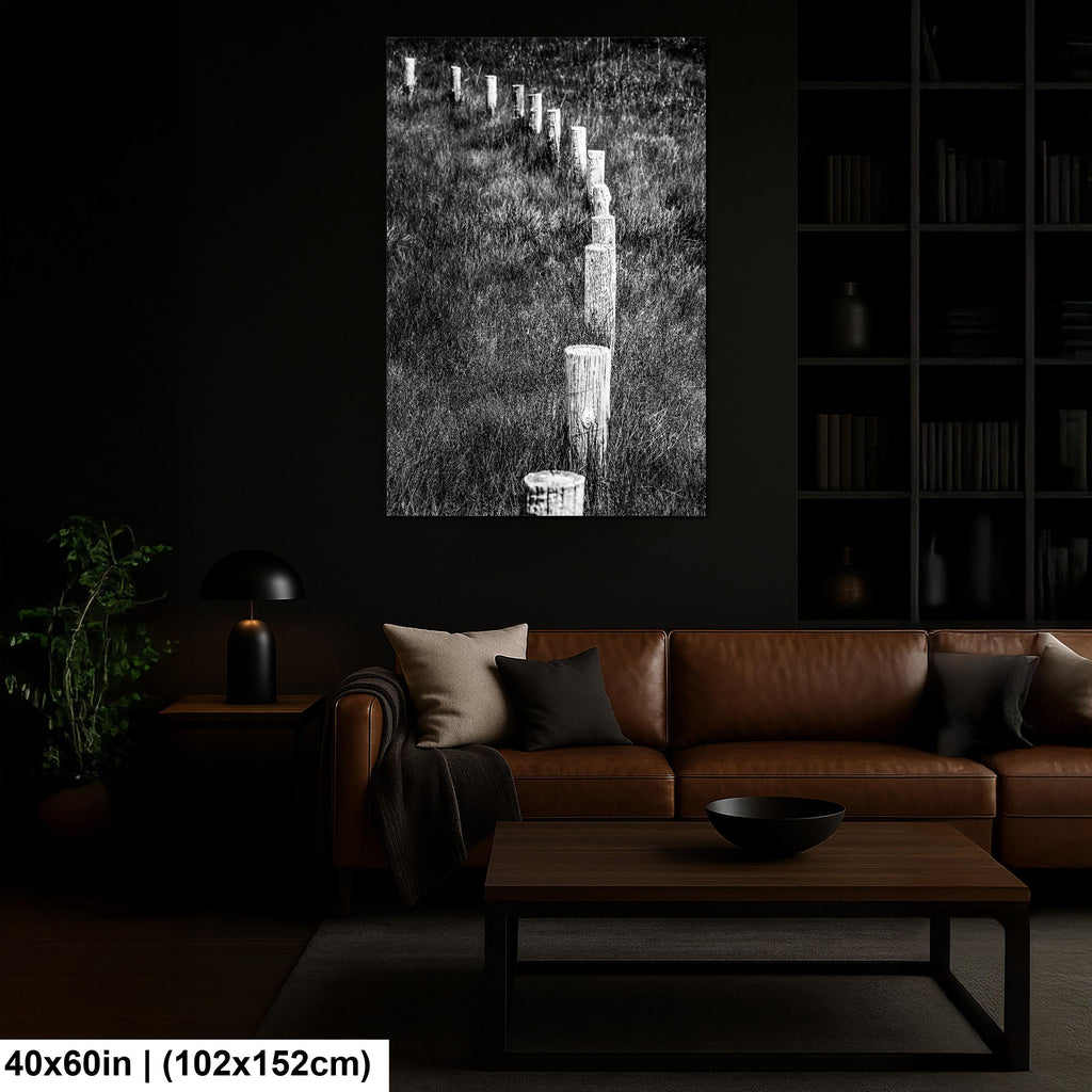 Monochrome Lines: Fence Posts Devils Tower Wyoming Black and White Wall Art