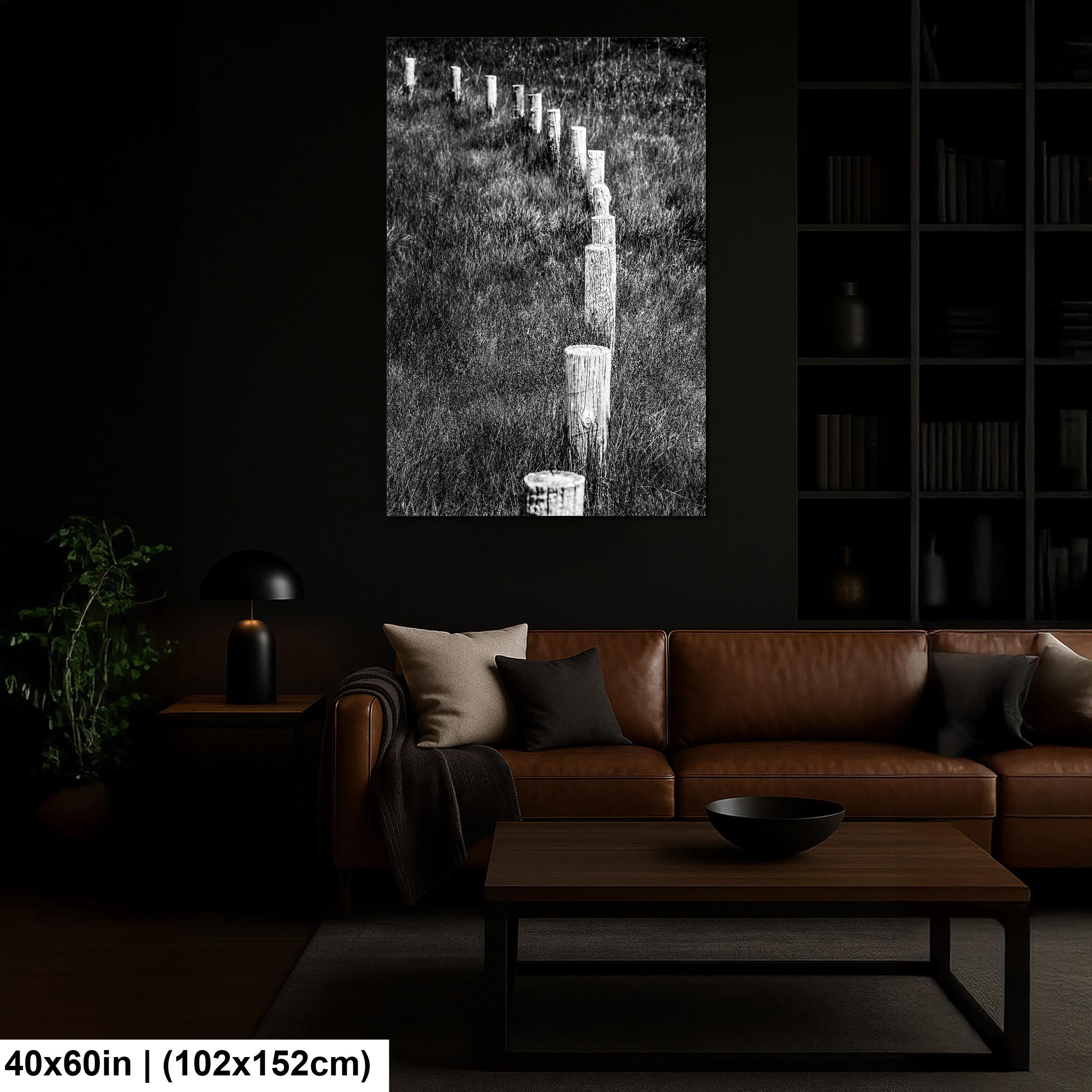 Monochrome Lines: Fence Posts Devils Tower Wyoming Black and White Wall Art