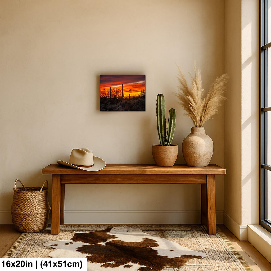 Gold Canyon Sunset Silhouettes, Hieroglyphic Trail Arizona Saguaro Cactus Desert Wall Art