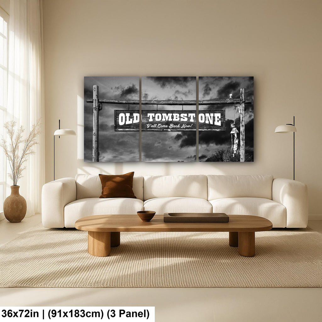Old Tombstone Sign Photography Print Wall Art Black and White, Wild West Entrance Landmark Arizona