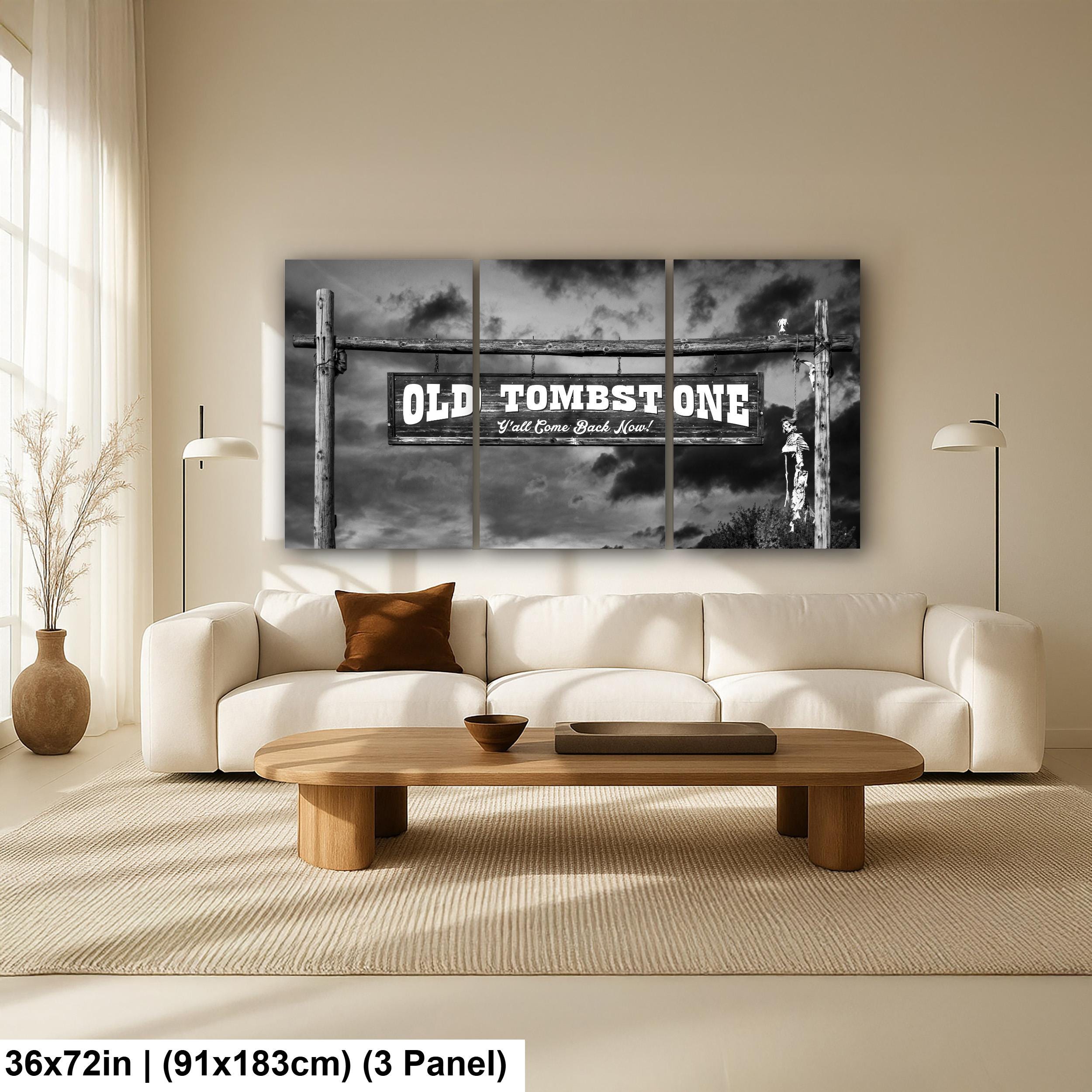 Old Tombstone Sign Photography Print Wall Art Black and White, Wild West Entrance Landmark Arizona