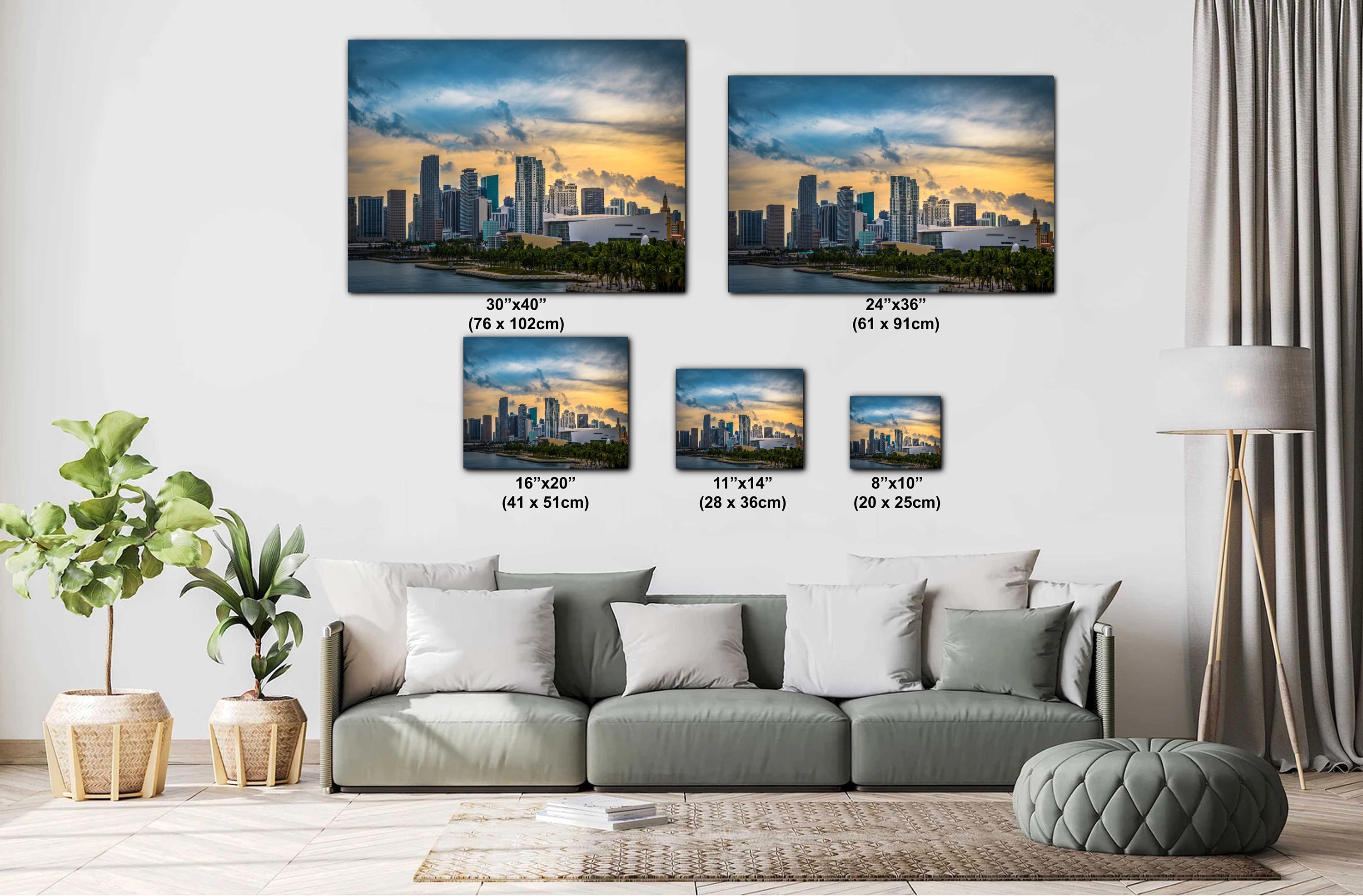 Miami Skyline Sunset Fine Art Photography Print, Biscayne Bay Cityscape, Florida Coastal Urban Wall Decor, Modern Landscape Artwork