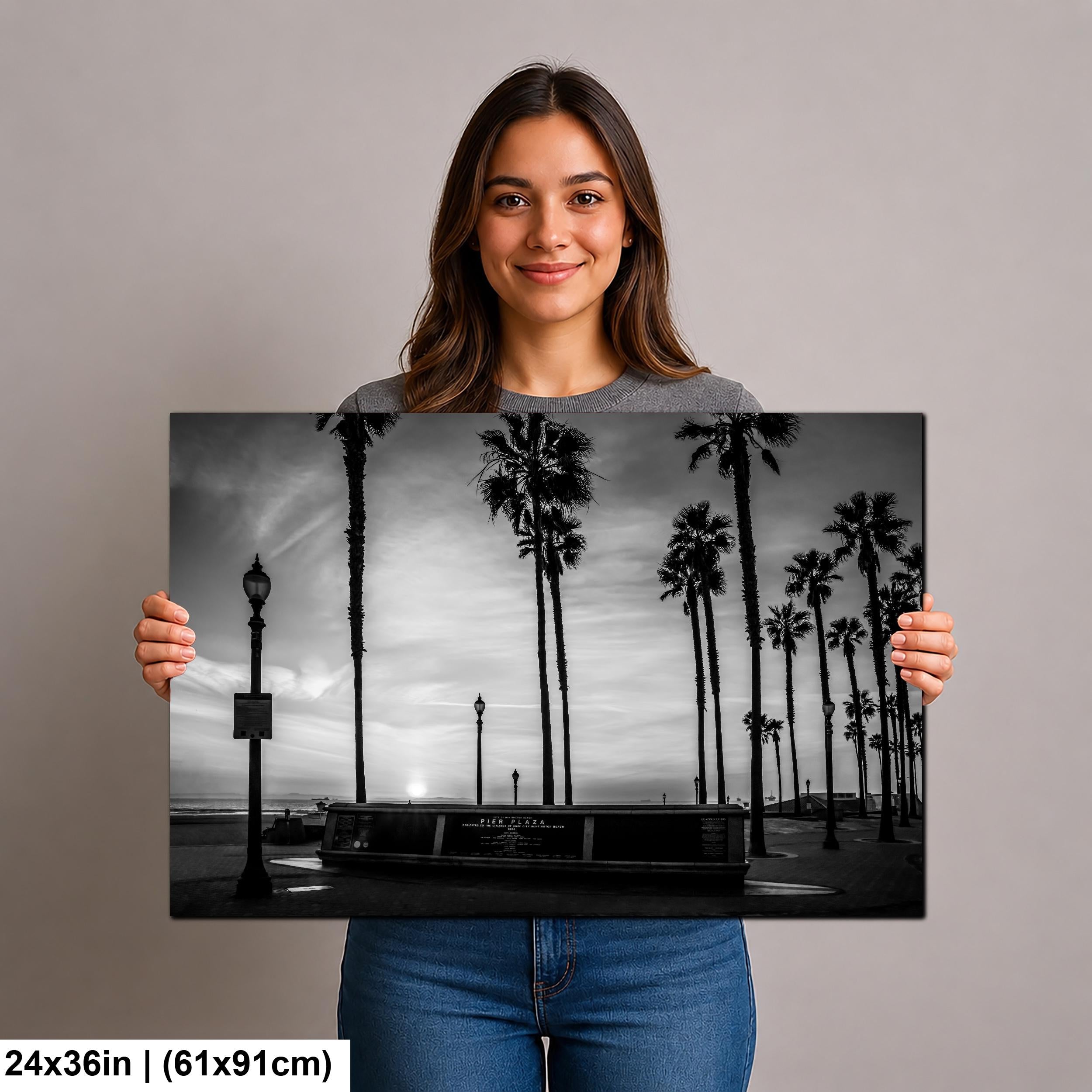 Palm Silhouettes: Pier Plaza Huntington Beach California Photo Wall Art