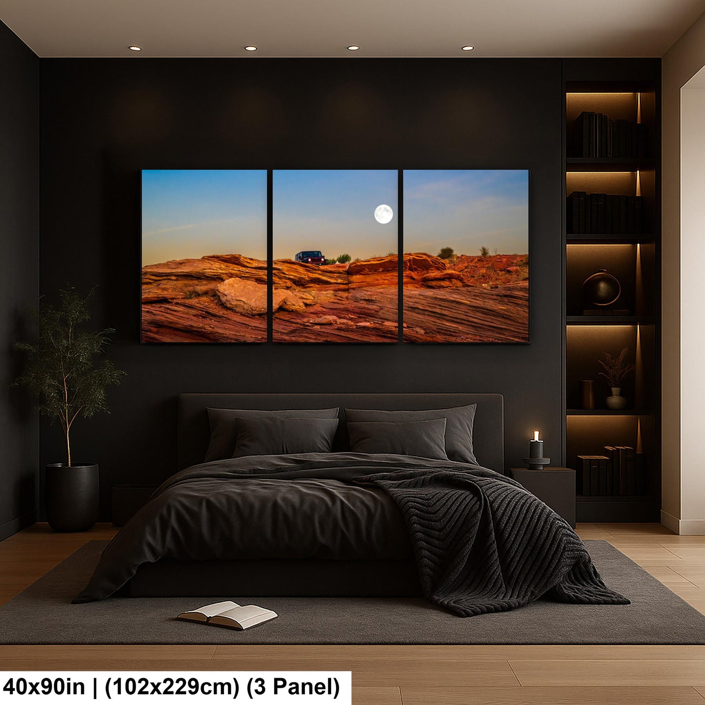 Moonrise Over Red Slickrock with Jeep, Page Arizona Photography Print