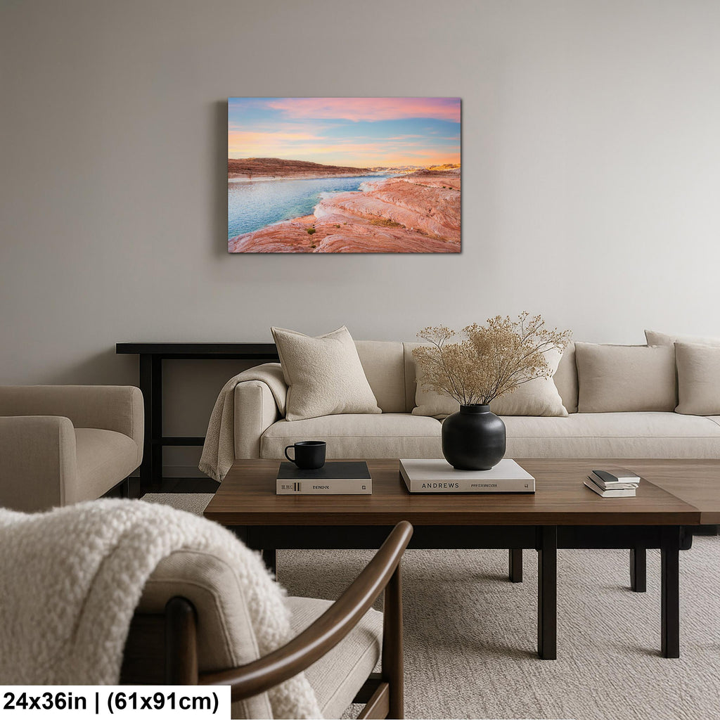Lake Powell Sunset Landscape, Page Arizona Photography Print, Southwest Desert Wall Art, Pastel Sky Decor, Utah Home Decor