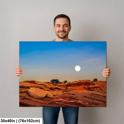Moonrise Over Red Slickrock with Jeep, Page Arizona Photography Print