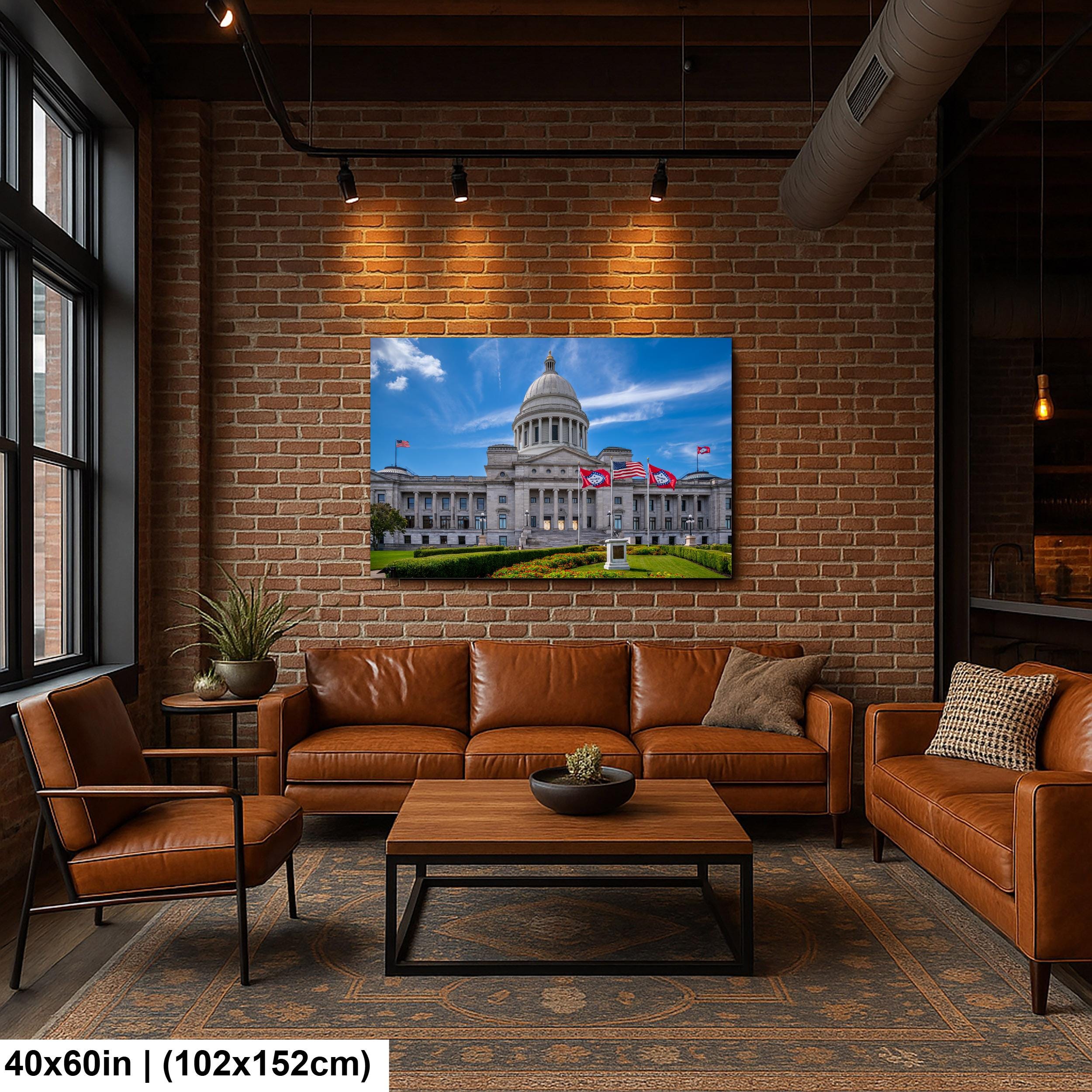 Arkansas State Capitol with Flags, Little Rock Arkansas, Photography Print Wall Art