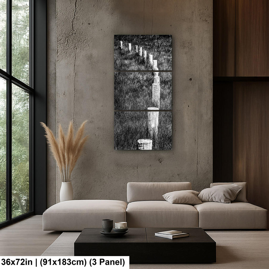 Monochrome Lines: Fence Posts Devils Tower Wyoming Black and White Wall Art