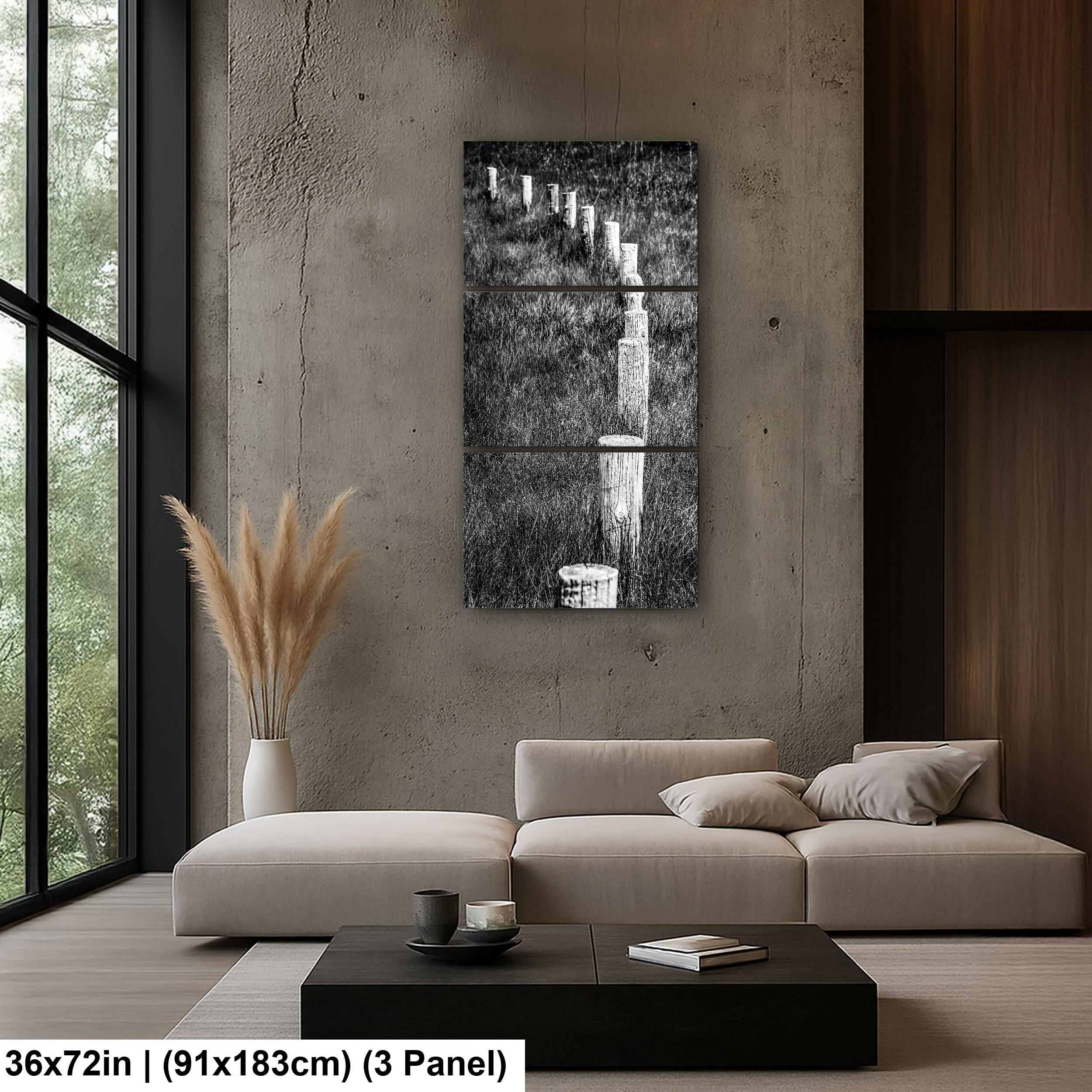 Monochrome Lines: Fence Posts Devils Tower Wyoming Black and White Wall Art