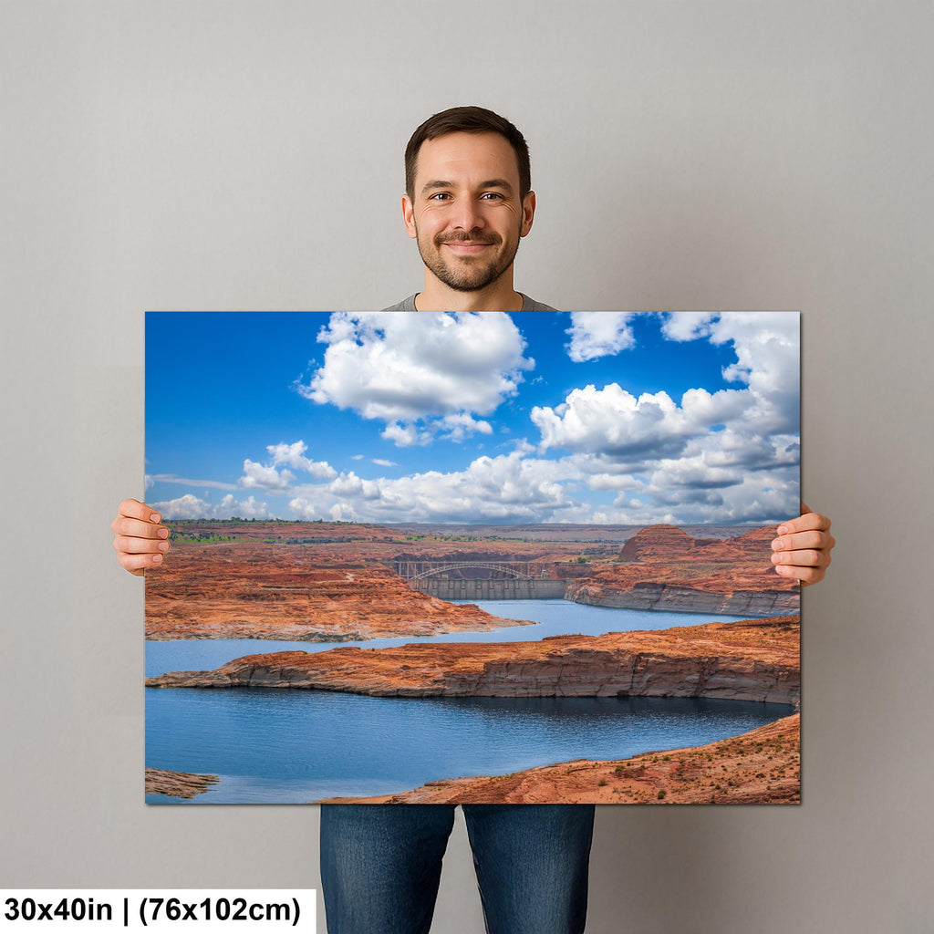Glen Canyon Dam Over Lake Powell Photography Print, Page Arizona Wall Art, Southwest Landscape, Blue Water Red Rock Decor