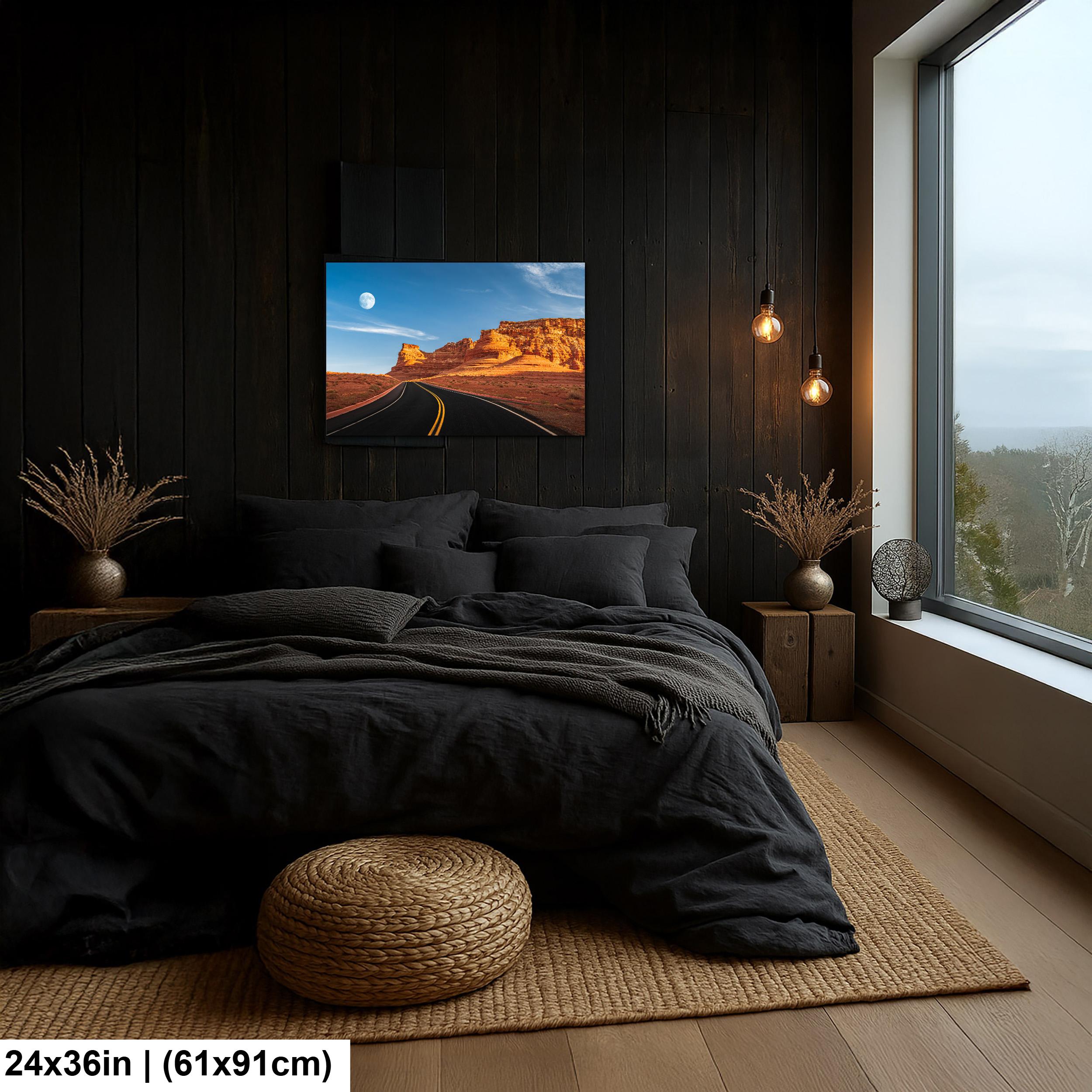 Moonrise Over Red Cliffs Highway Page Arizona Photography Print, Desert Landscape Wall Art, Southwest Road Decor