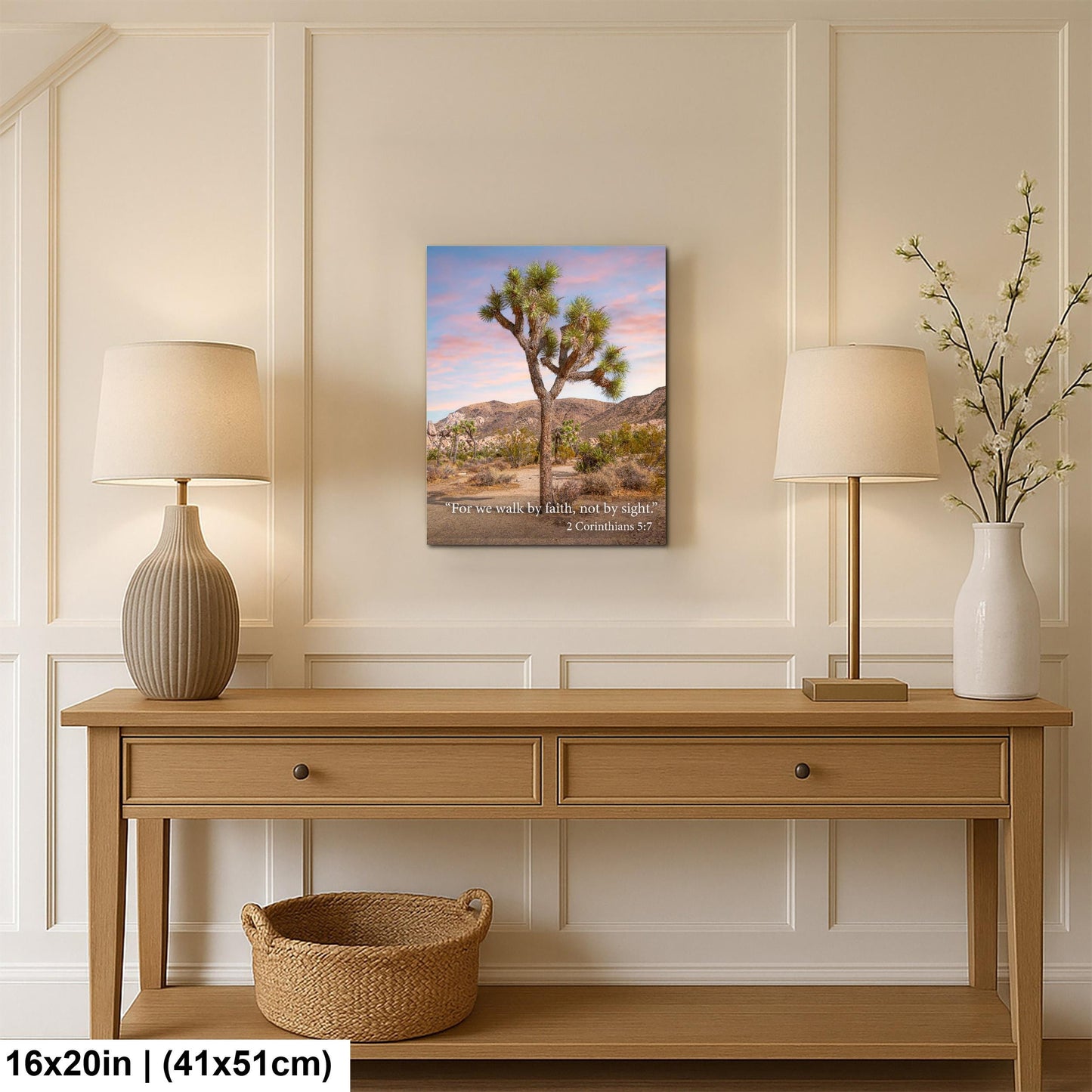 2 Corinthians 5:7 Walk by Faith Not by Sight, Joshua Tree Desert Photography Print, Christian Scripture Wall Decor