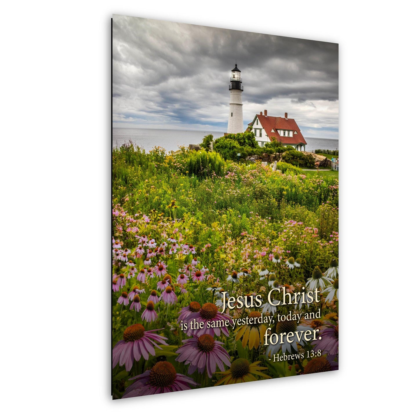 Lighthouse Wall Art – Portland Head Light Christian Wall Decor With Hebrews 13 8 Print
