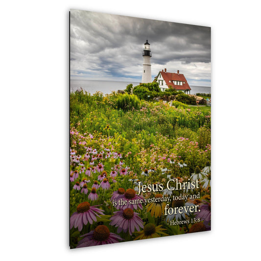 Lighthouse Wall Art – Portland Head Light Christian Wall Decor With Hebrews 13 8 Print