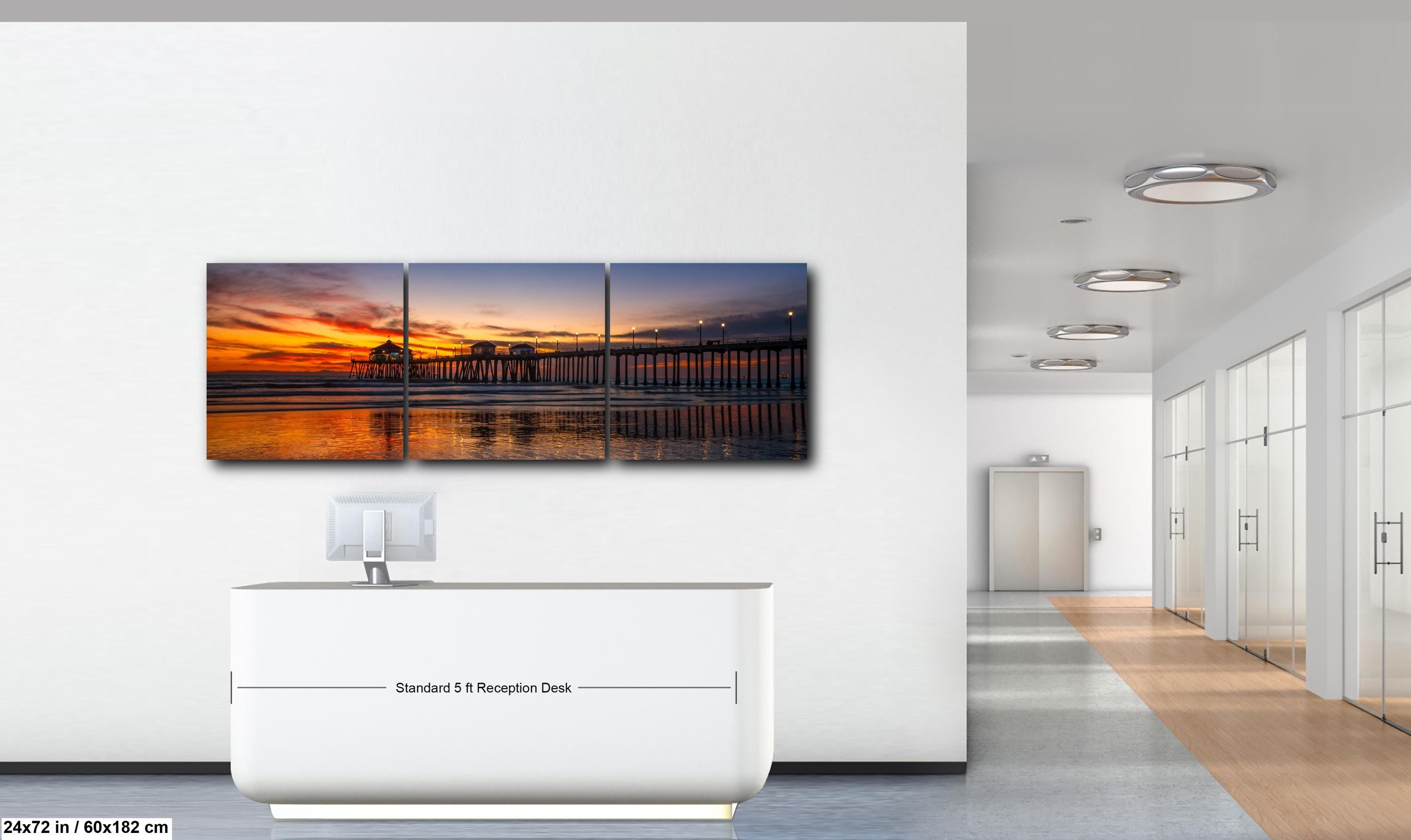 Huntington Beach Pier Sunset, California Coast Ocean Photography Print, Coastal Wall Art, Orange Sky Reflection, Beach Home Decor