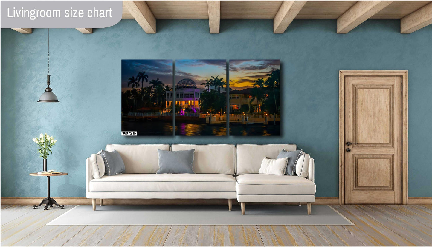 Miami Waterfront Mansion at Golden Hour: Biscayne Bay Florida Print Wall Art Photography Aluminum/Acrylic/Metal/Canvas Scenic Home Decor