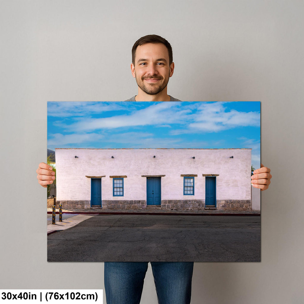 Historic Adobe Building with Blue Doors, Tucson Arizona, Photography Wall Art