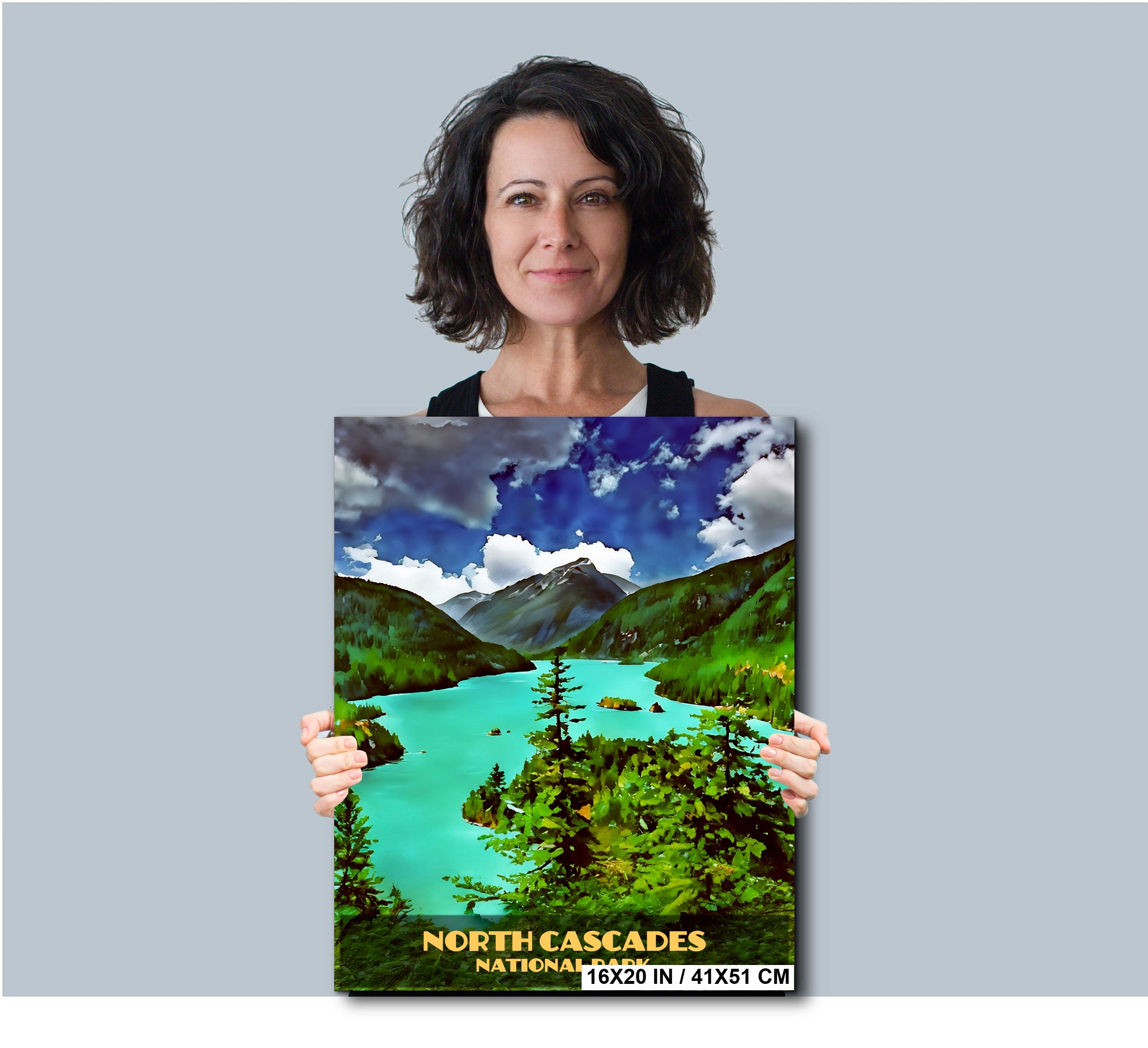 North Cascades National Park Poster: Diablo Lake Watercolor Style Photography Wall Art