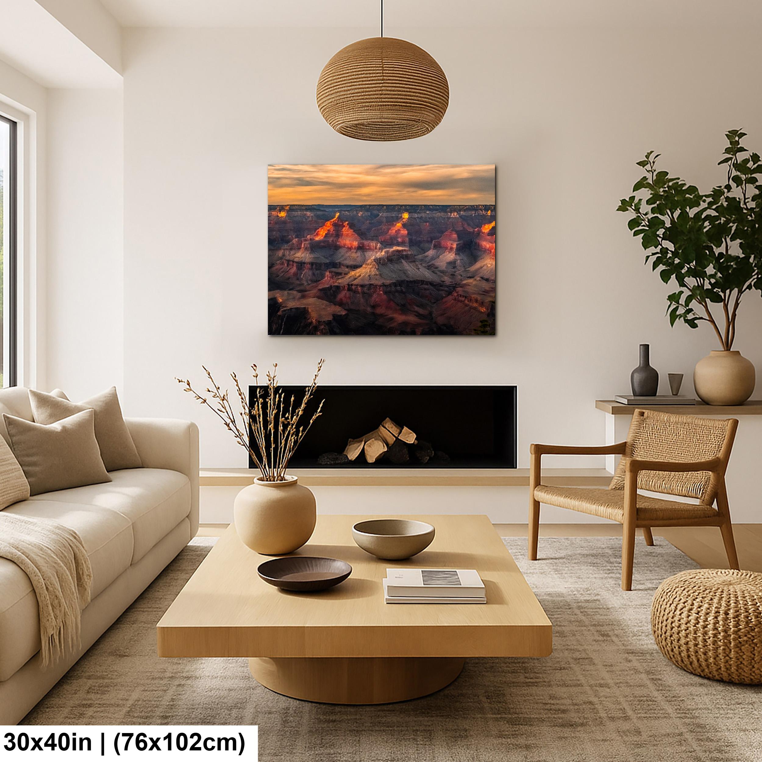 Grand Canyon Glowing Buttes, Arizona Sunset Canyon Wall Art, Dramatic Desert Landscape Photography Print