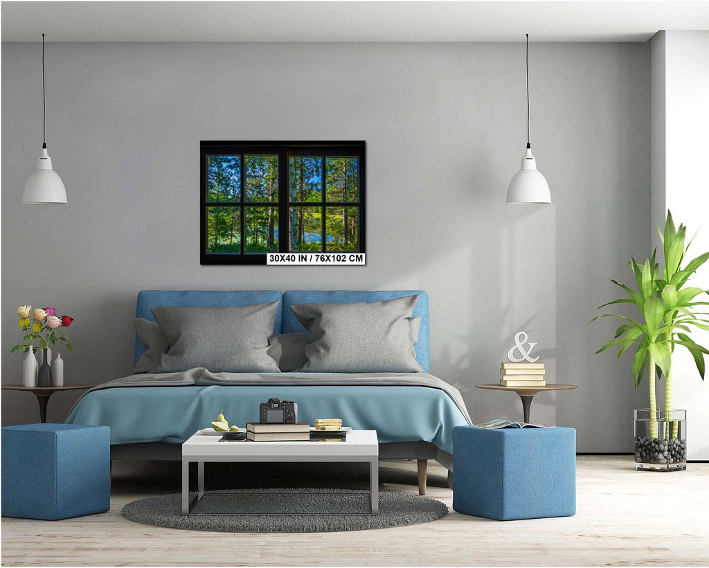 Modern living room with a blue sofa, coffee table, and decorative items.