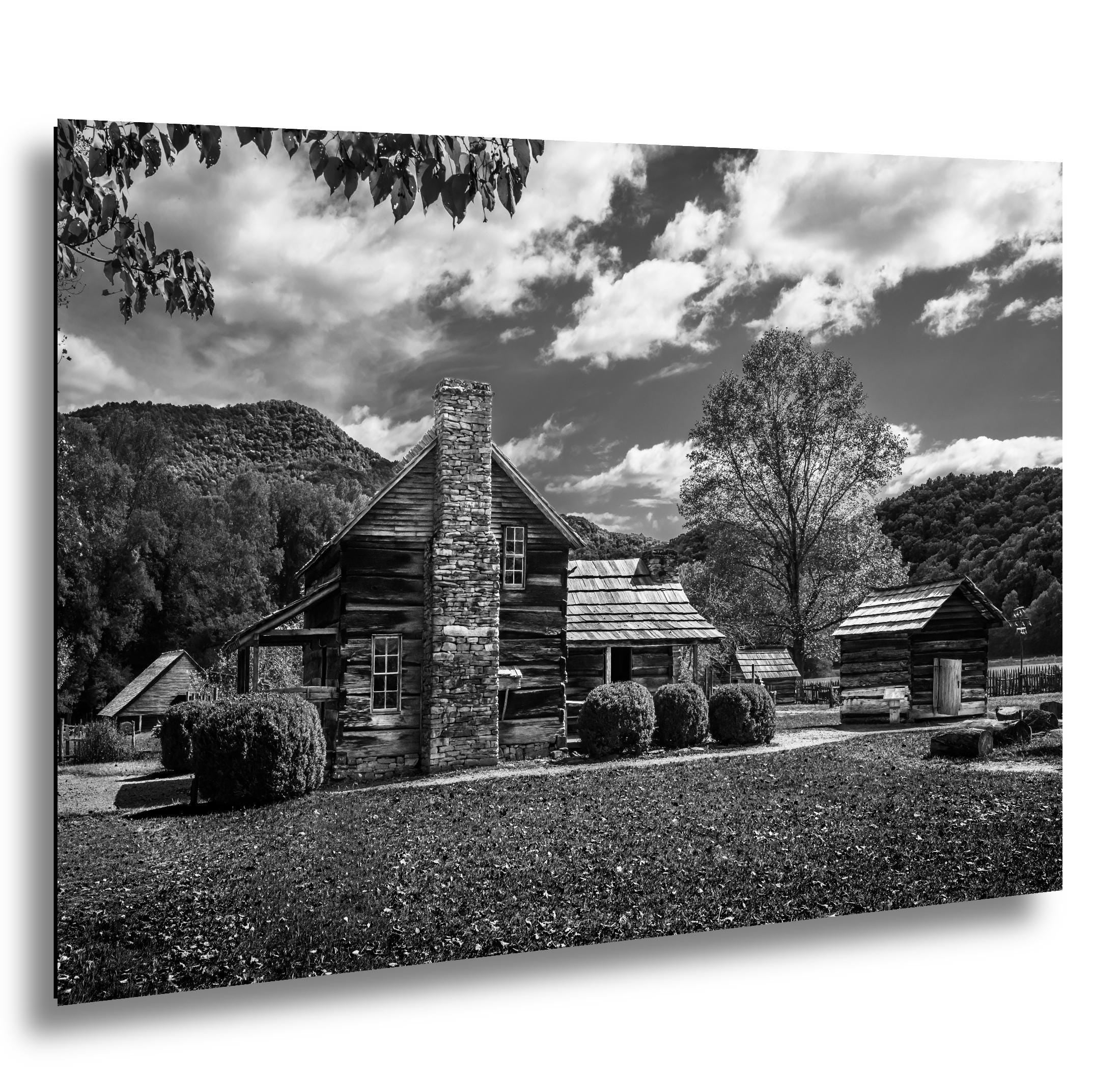 Appalachian Pioneer Homestead Black and White Photography Print, Great Smoky Mountains National Park Tennessee North Carolina