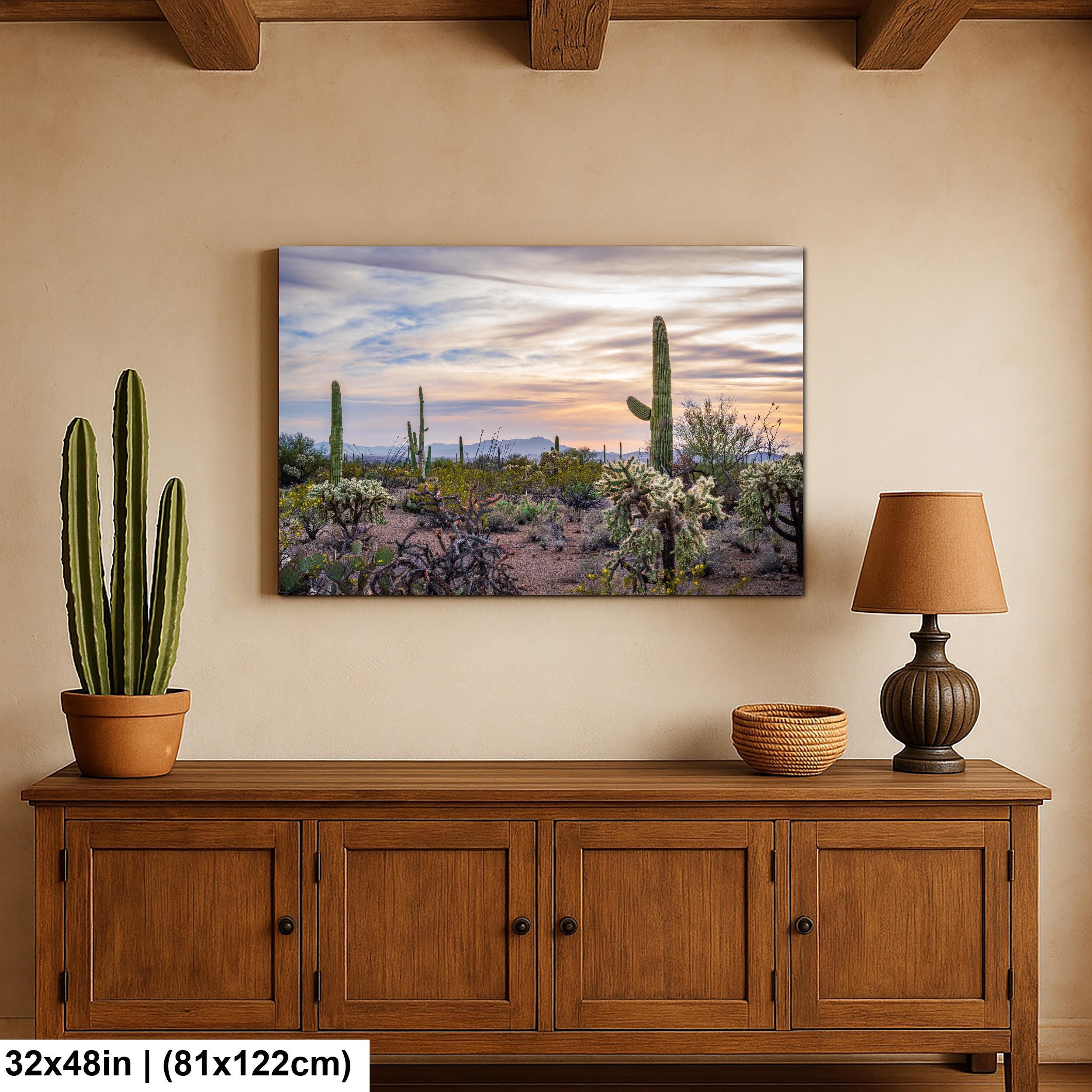 Pastel Desert Sunset with Saguaros and Cholla Tucson Arizona Photography Print