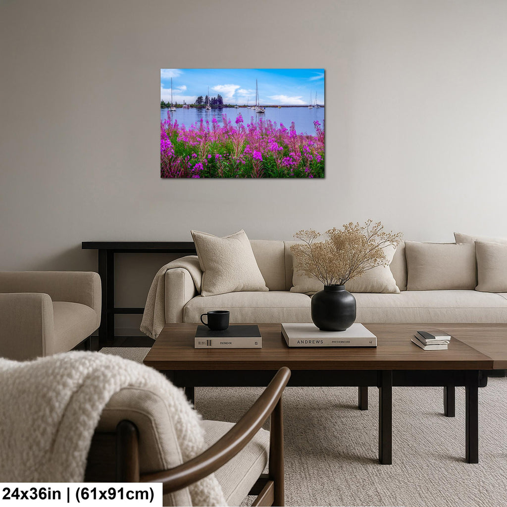 Coastal Wildflowers and Sailboats: Grand Marais Harbor Minnesota Wall Art