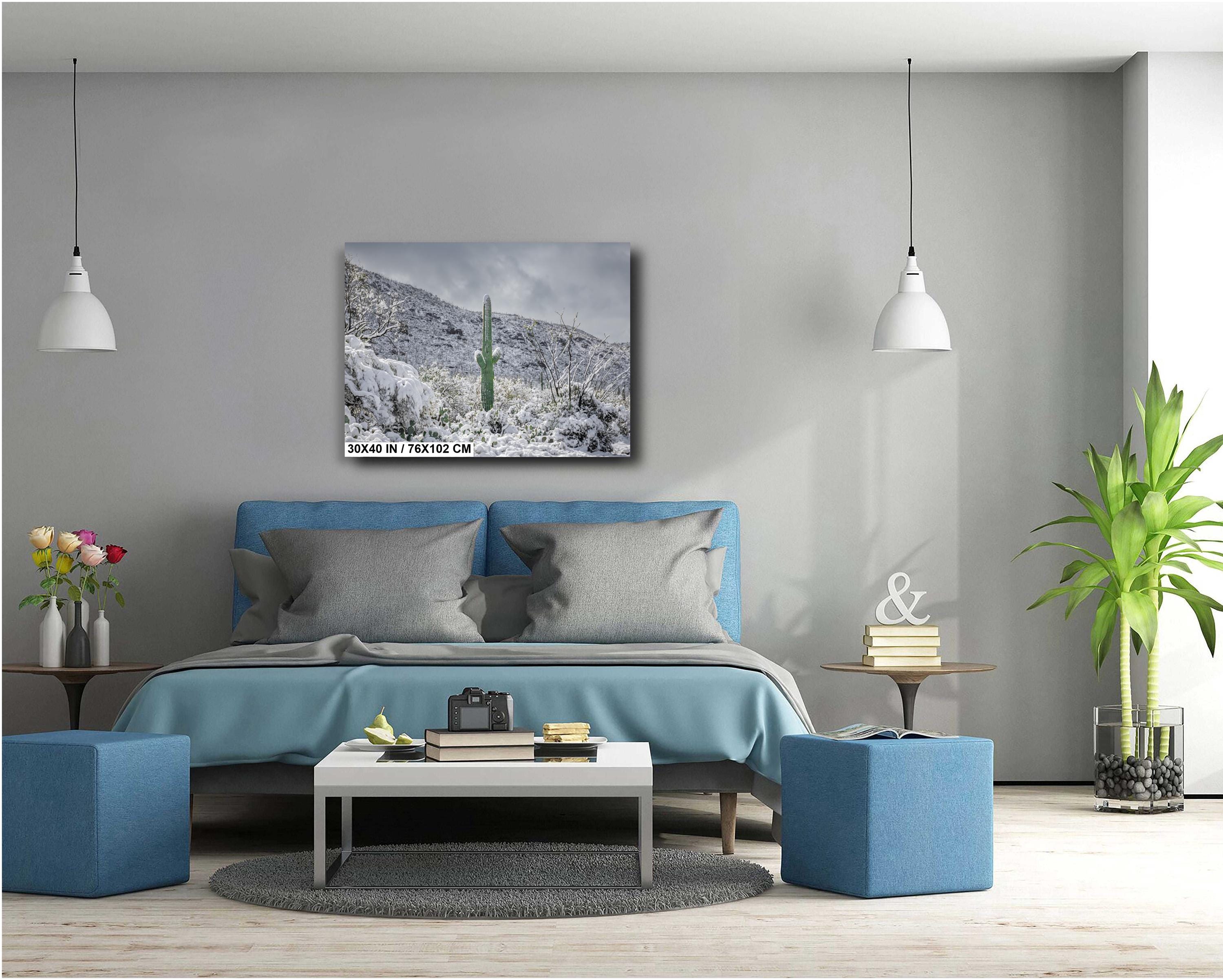 Saguaro Cactus in Snow Print: Tucson Arizona Winter Wall Art