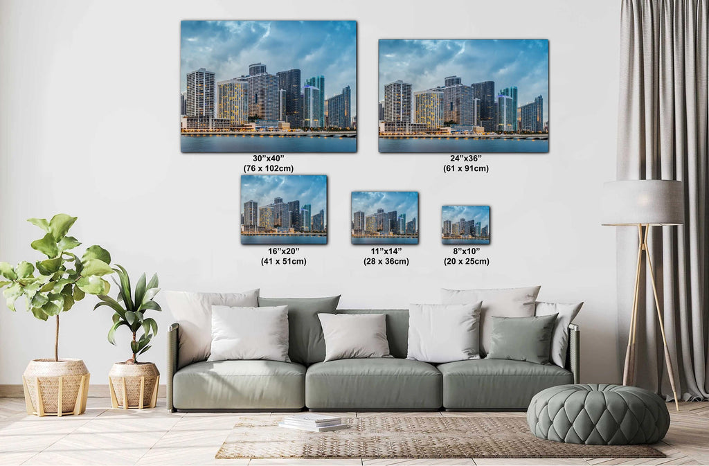 Miami Skyline Print - Biscayne Bay Art | Blue Hour Wall Art, Urban Coastal Canvas