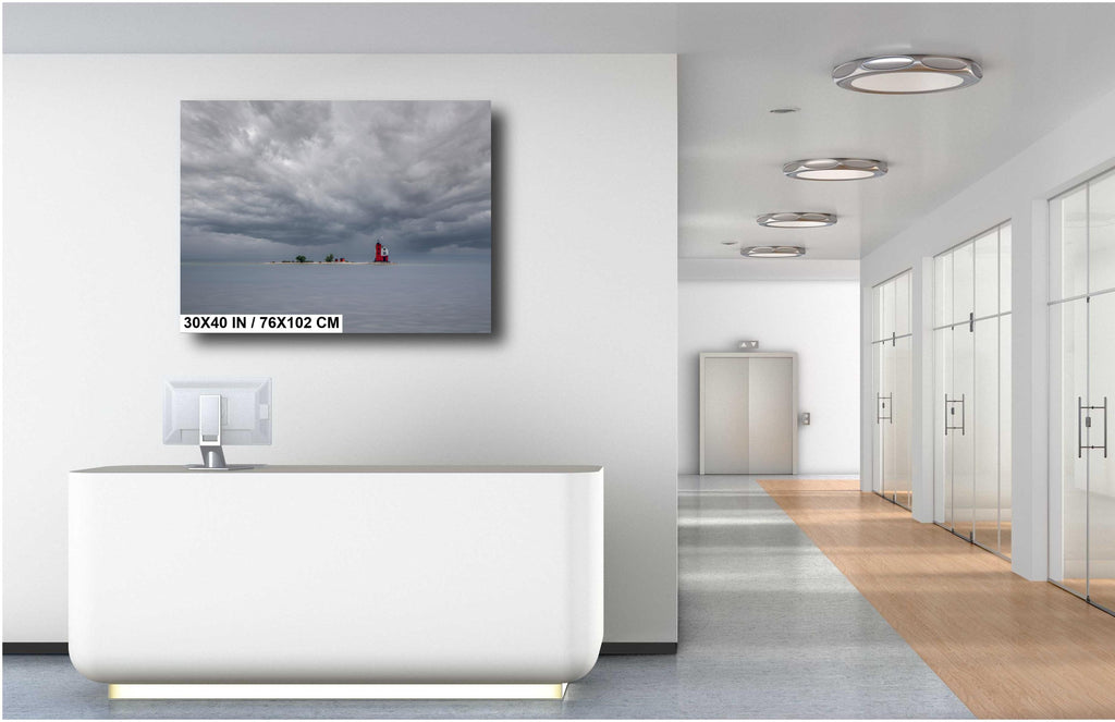 Mackinac Lighthouse: Round Island Light, Michigan Nautical Seascape Wall Art